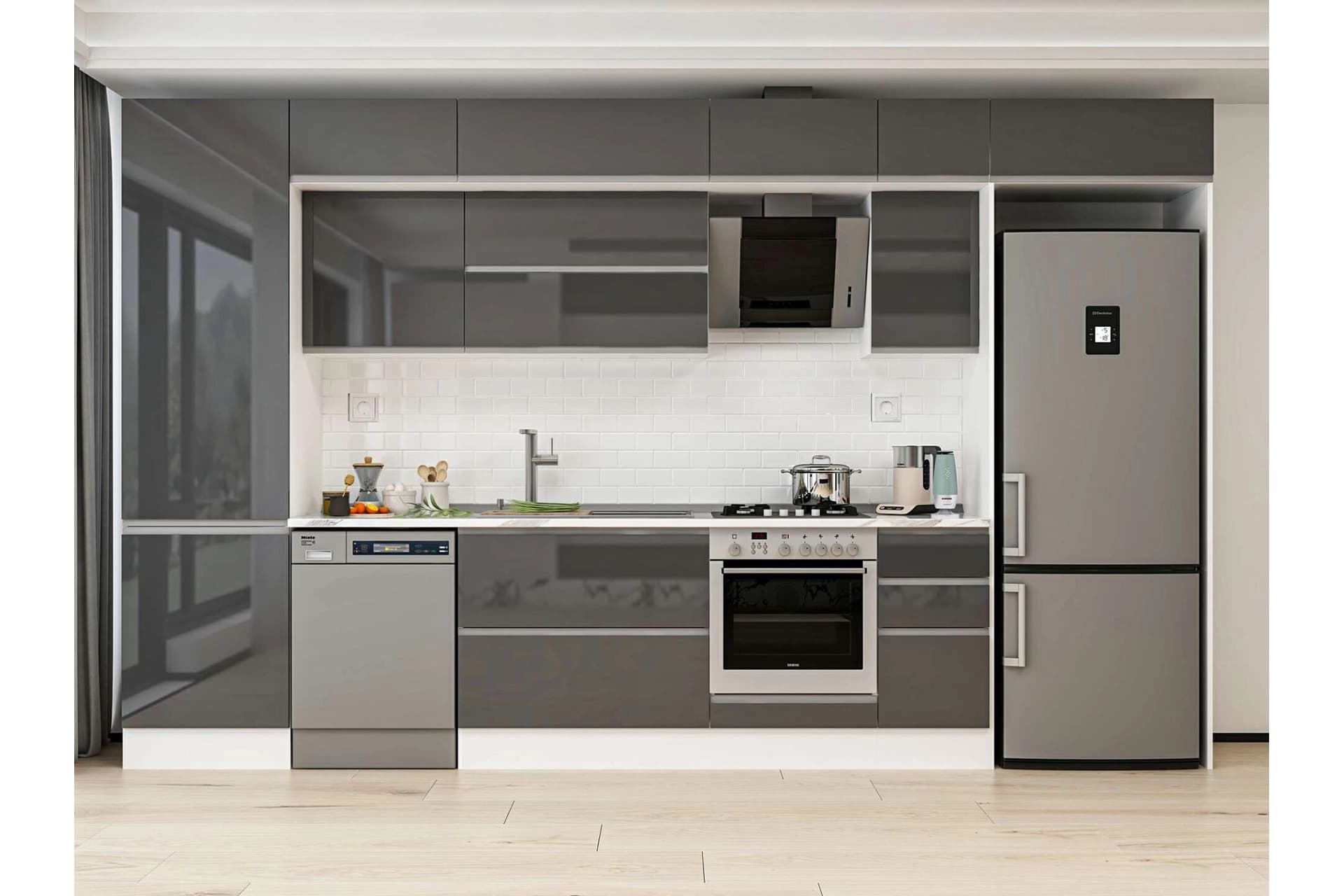ALVİNKA 380X240 CM MUTFAK DOLABI, MBB E80B60S40 2 ANTRASİT SUNTALAM