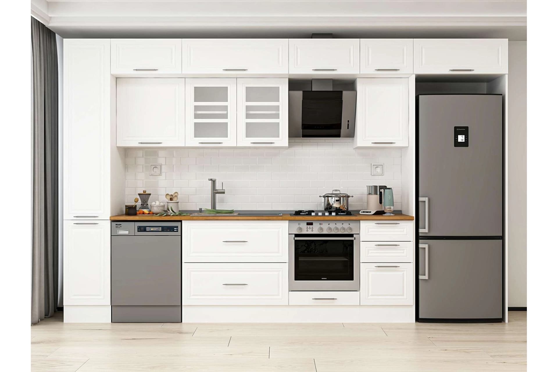 ALVİNKA 365X240 CM KLASİK MEBRAN MUTFAK DOLABI, MBB E80B40S45 3 MEBRAN BEYAZ SUNTALAM