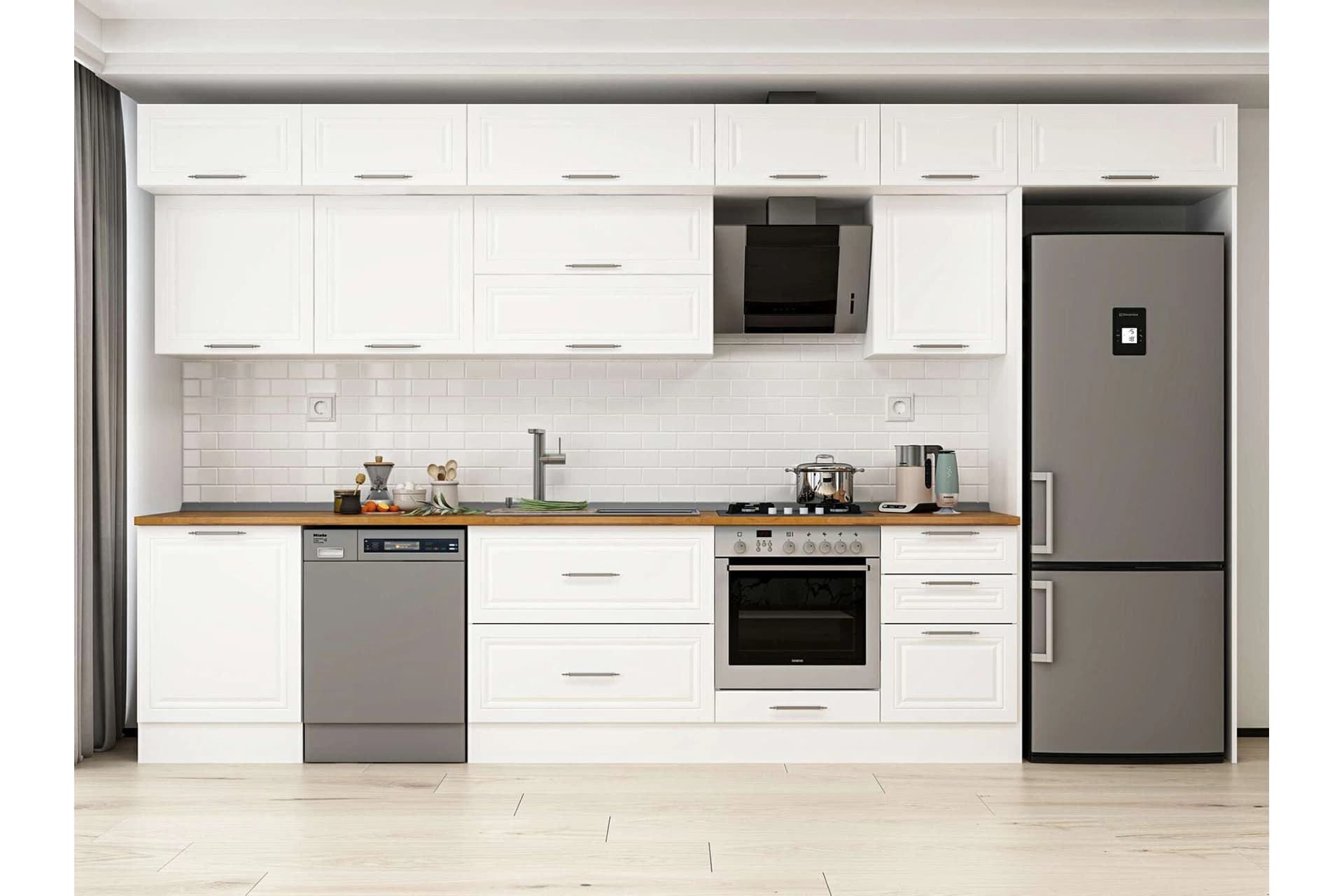ALVİNKA 400X240 CM KLASİK MEBRAN MUTFAK DOLABI, MB E90S60S50 2 MEBRAN BEYAZ SUNTALAM