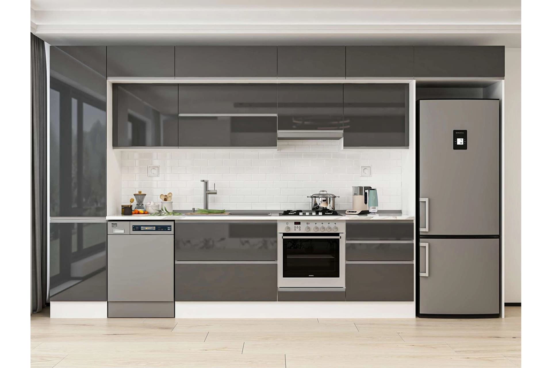ALVİNKA 390X240 CM MUTFAK DOLABI, MBB E80B50S60 1 ANTRASİT SUNTALAM
