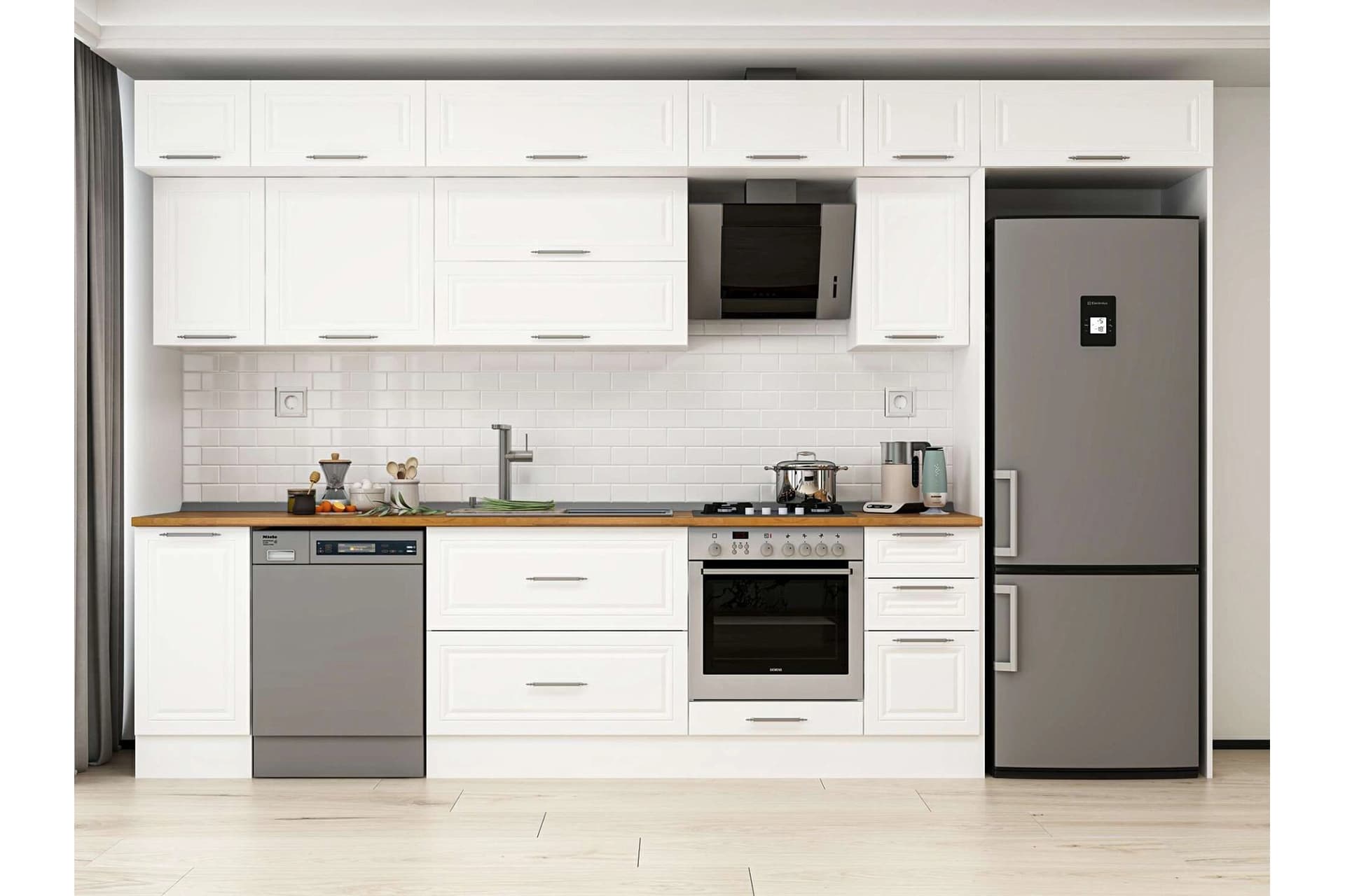 ALVİNKA 370X240 CM KLASİK MEBRAN MUTFAK DOLABI, MB E90S40S40 2 MEBRAN BEYAZ SUNTALAM