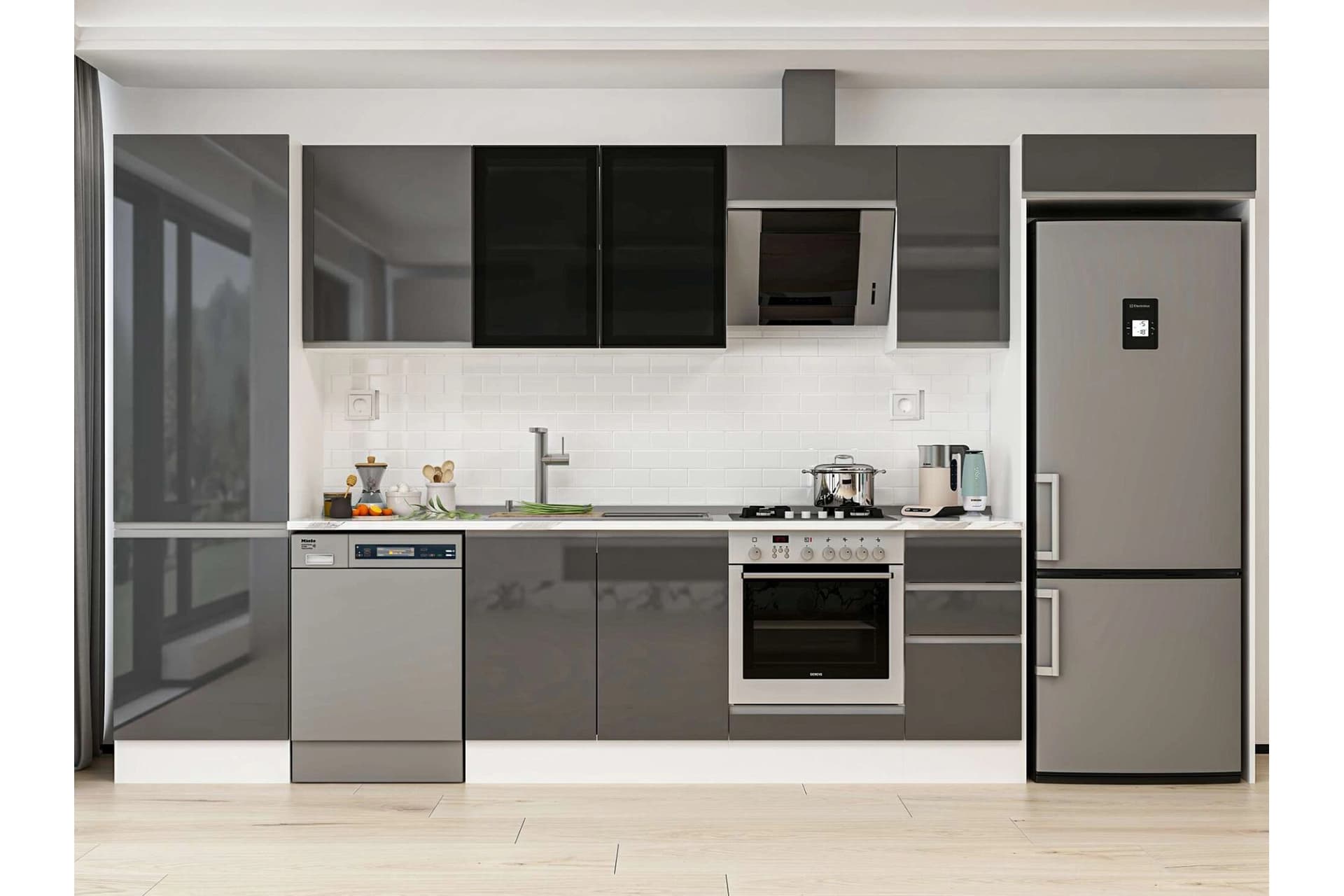 ALVİNKA 390X222 CM MUTFAK DOLABI, MBB E90B60S40 3 ANTRASİT SUNTALAM