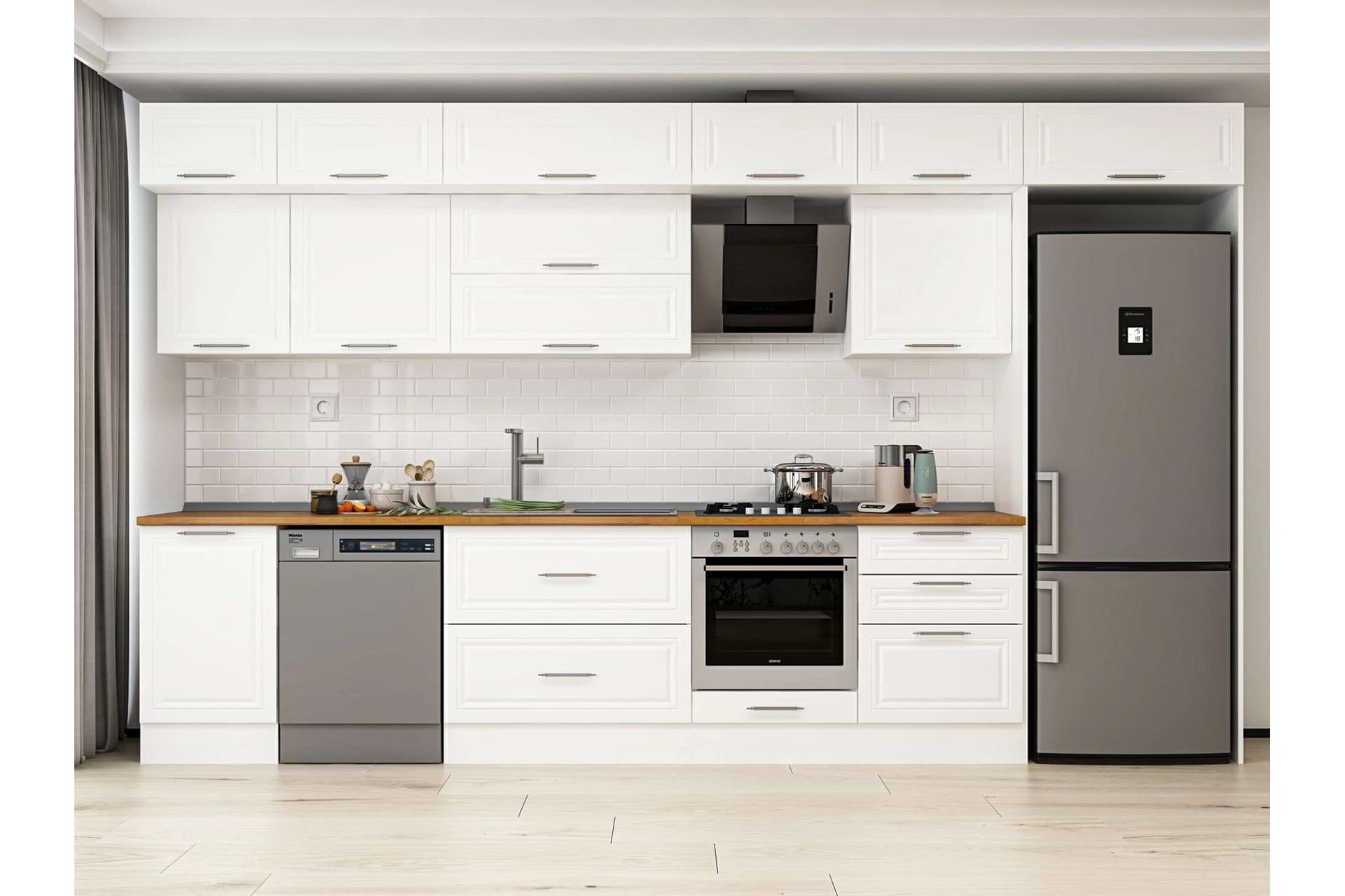 ALVİNKA 400X240 CM KLASİK MEBRAN MUTFAK DOLABI, MB E90S50S60 2 MEBRAN BEYAZ SUNTALAM