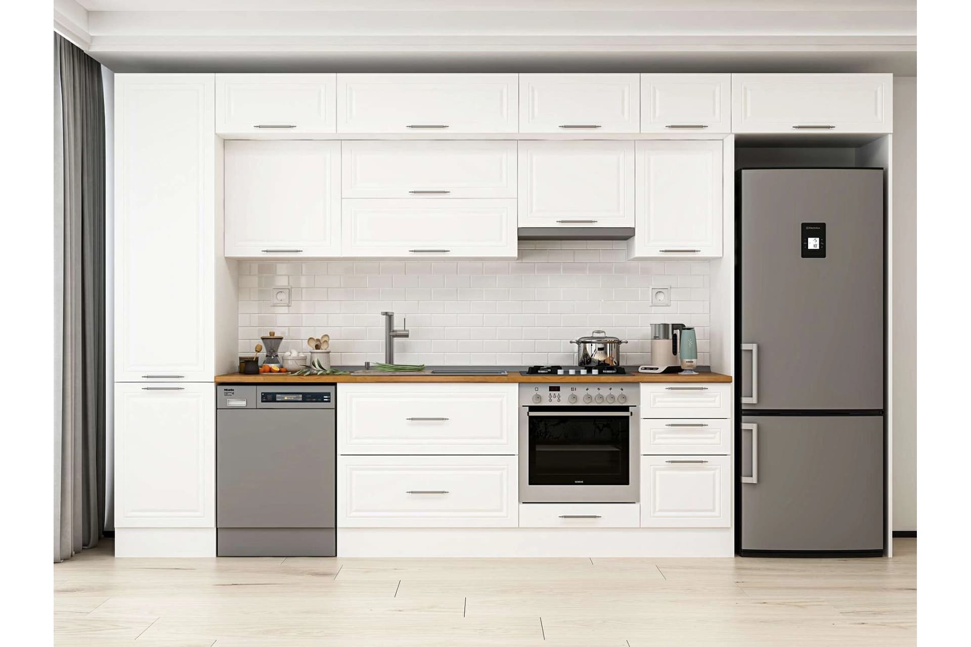 ALVİNKA 375X240 CM KLASİK MEBRAN MUTFAK DOLABI, MBB E80B50S45 1 MEBRAN BEYAZ SUNTALAM