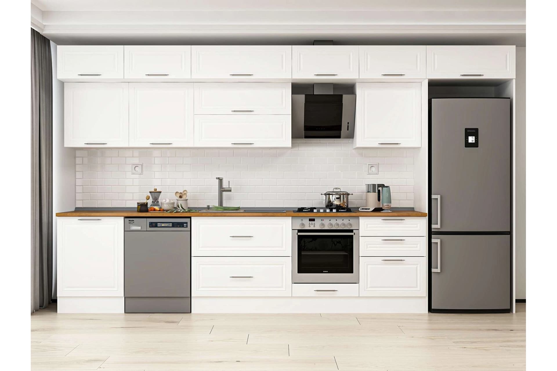 ALVİNKA 400X240 CM KLASİK MEBRAN MUTFAK DOLABI, MB E80S60S60 2 MEBRAN BEYAZ SUNTALAM