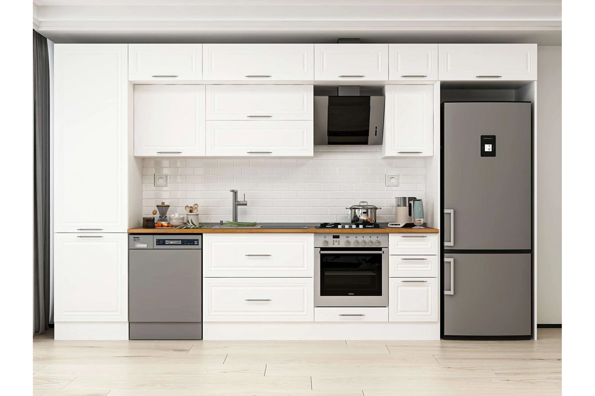 ALVİNKA 380X240 CM KLASİK MEBRAN MUTFAK DOLABI, MBB E80B60S40 2 MEBRAN BEYAZ SUNTALAM