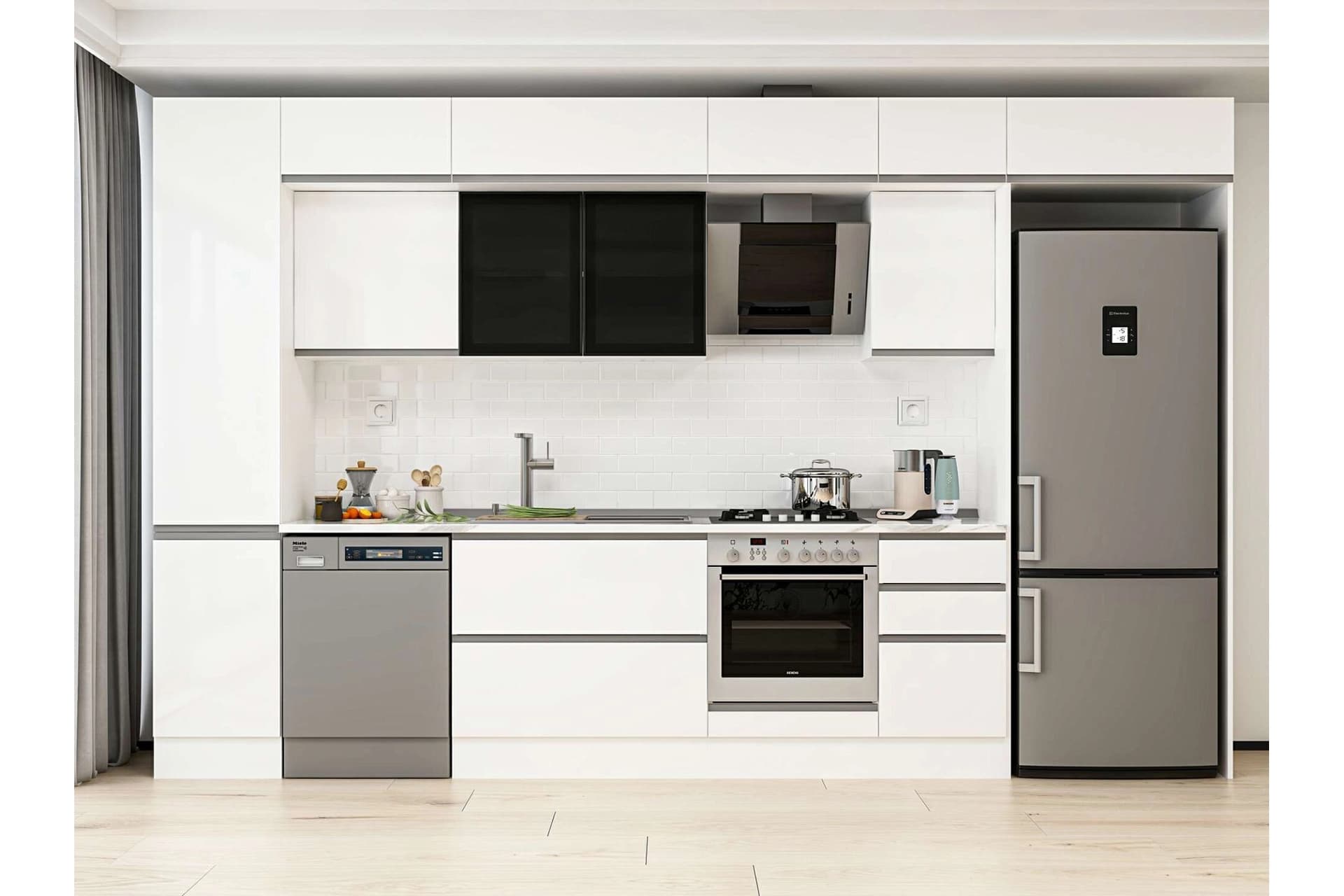 ALVİNKA 370X240 CM MUTFAK DOLABI, MBB E80B45S45 3 BEYAZ SUNTALAM