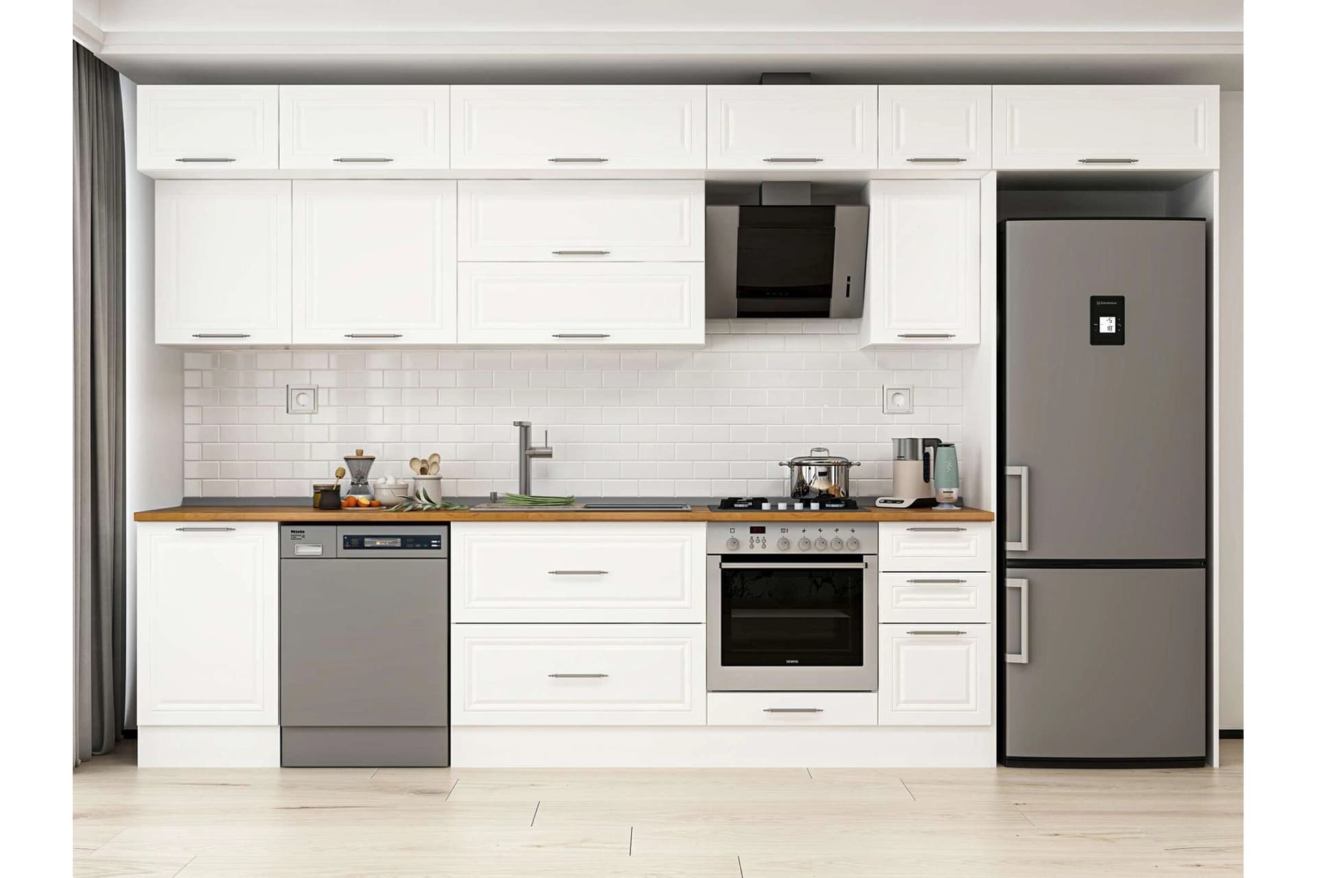 ALVİNKA 370X240 CM KLASİK MEBRAN MUTFAK DOLABI, MB E80S50S40 2 MEBRAN BEYAZ SUNTALAM