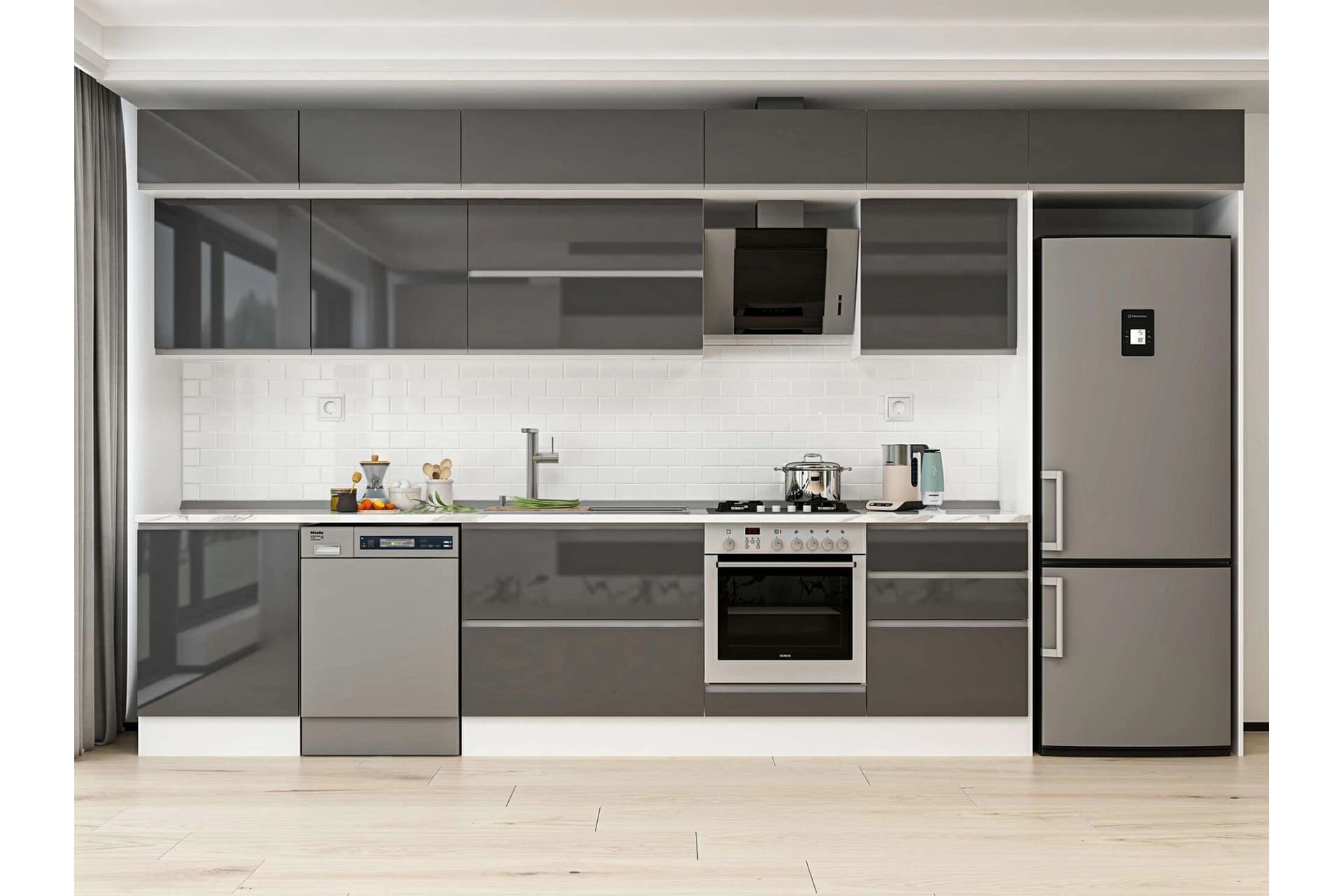 ALVİNKA 400X240 CM MUTFAK DOLABI, MB E80S60S60 2 ANTRASİT SUNTALAM