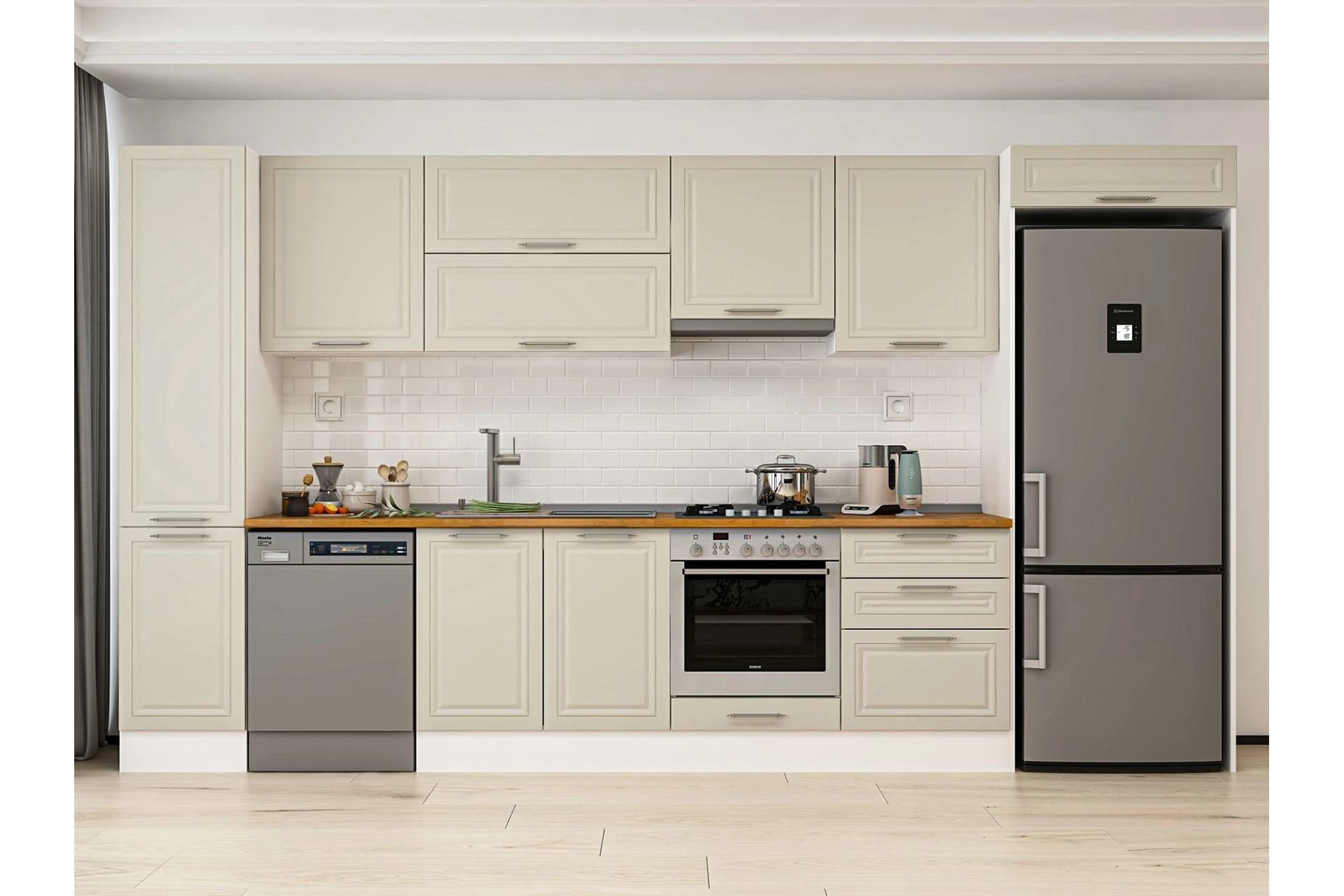 ALVİNKA 395X222 CM KLASİK MEBRAN MUTFAK DOLABI, MBB E90B45S60 1 MEBRAN KUMTAŞI SUNTALAM