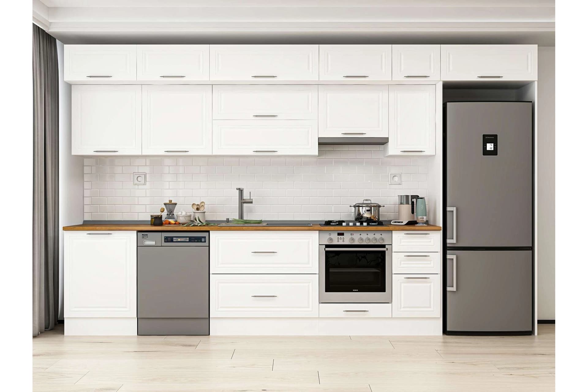 ALVİNKA 380X240 CM KLASİK MEBRAN MUTFAK DOLABI, MB E80S60S40 1 MEBRAN BEYAZ SUNTALAM