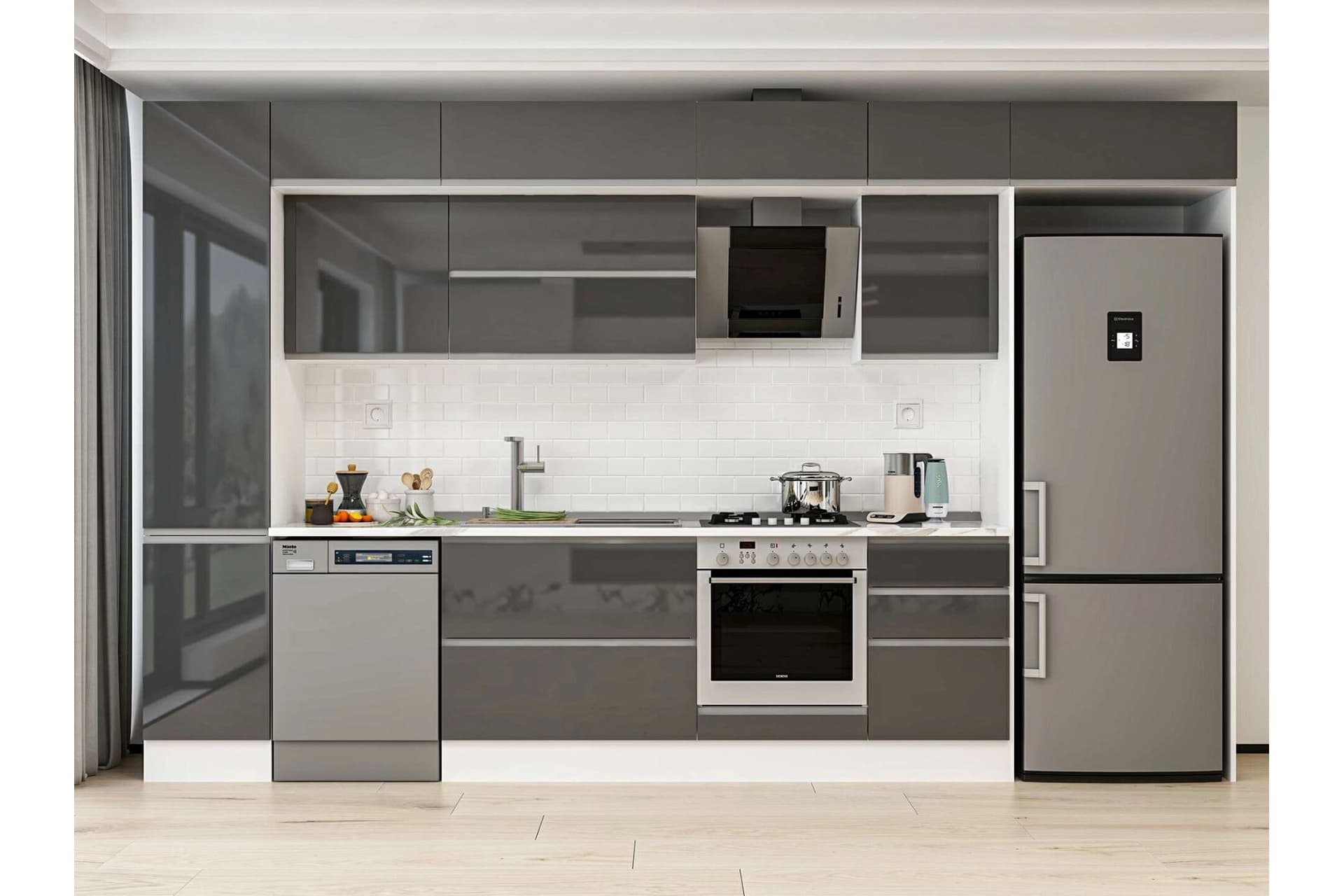 ALVİNKA 385X240 CM MUTFAK DOLABI, MBB E90B45S50 2 ANTRASİT SUNTALAM