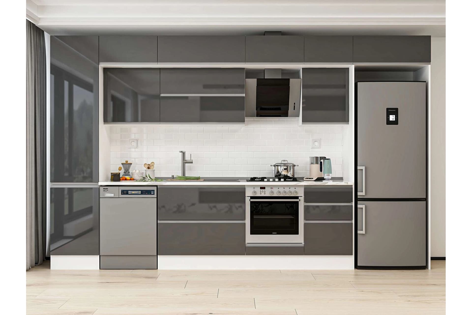 ALVİNKA 380X240 CM MUTFAK DOLABI, MBB E80B50S50 2 ANTRASİT SUNTALAM