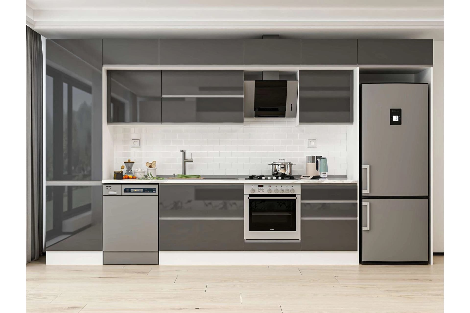 ALVİNKA 410X240 CM MUTFAK DOLABI, MBB E90B60S60 2 ANTRASİT SUNTALAM
