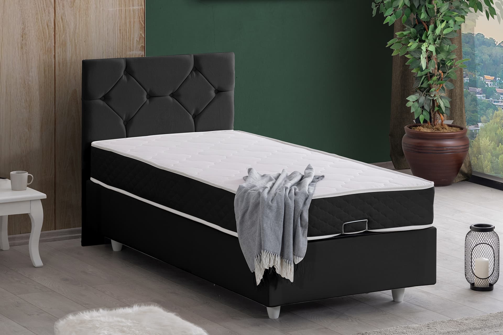 GLAMİS BAZA BAŞLIK VE LETTO YATAK SETİ, ANTRASİT, 90X190