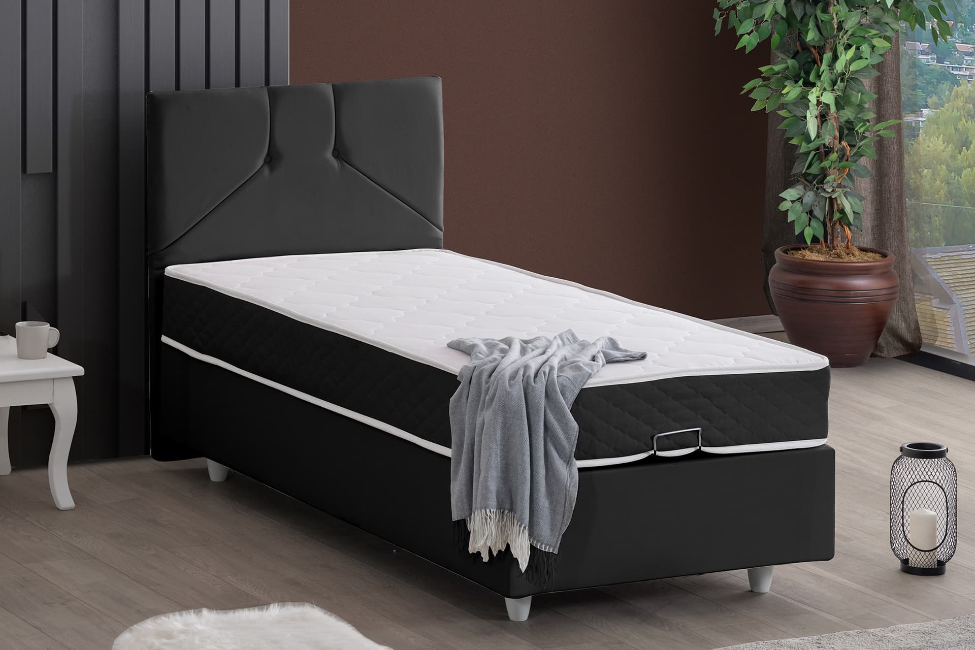 WİCK BAZA BAŞLIK VE LETTO YATAK SETİ, ANTRASİT, 90X190