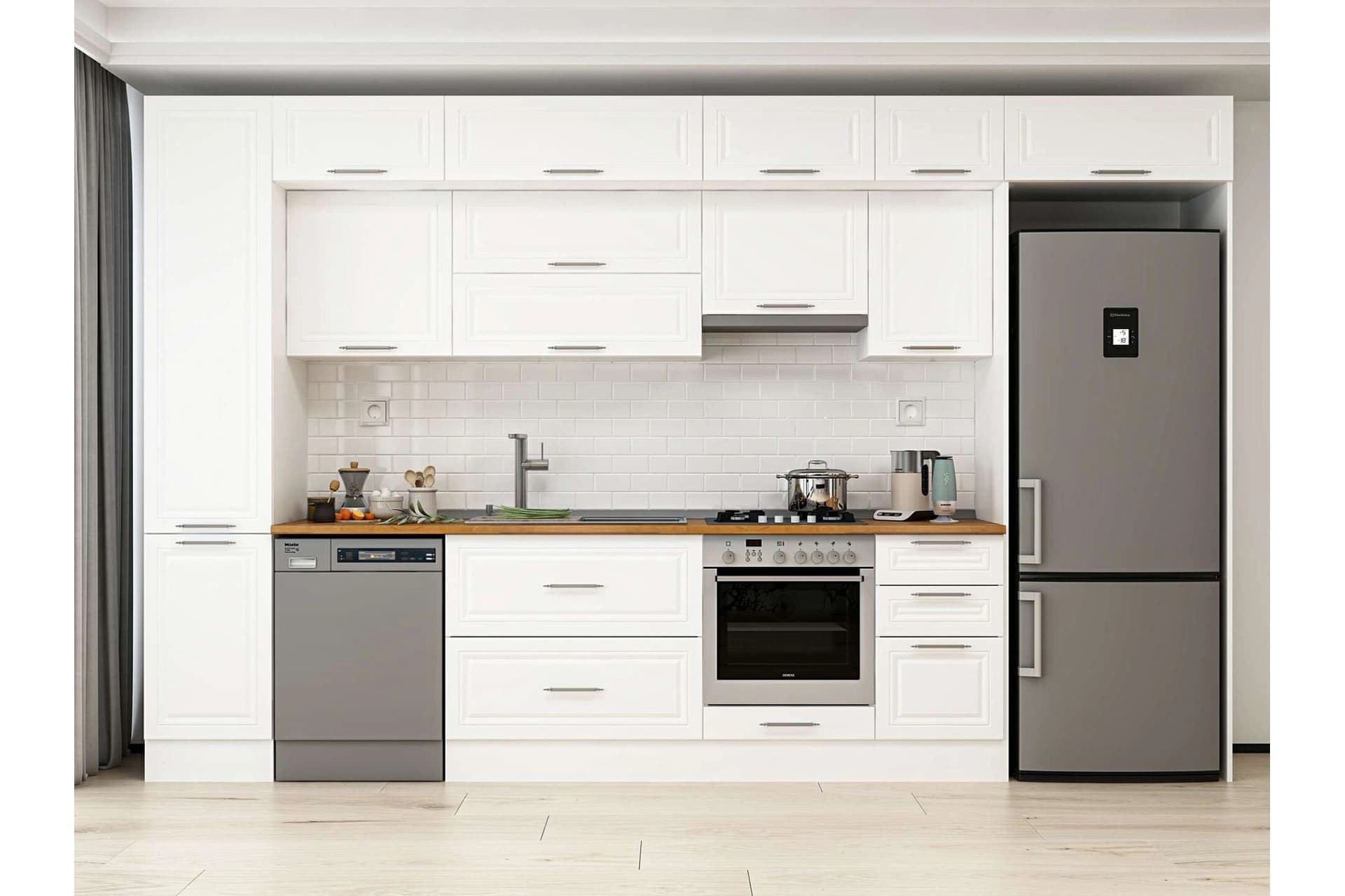 ALVİNKA 370X240 CM KLASİK MEBRAN MUTFAK DOLABI, MBB E80B45S45 1 MEBRAN BEYAZ SUNTALAM