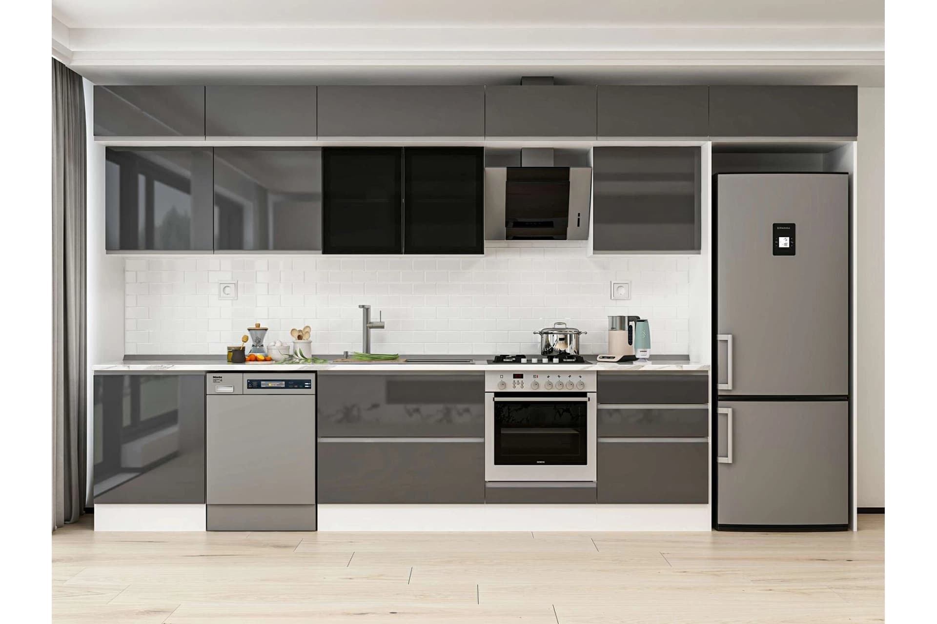 ALVİNKA 410X240 CM MUTFAK DOLABI, MB E90S60S60 3 ANTRASİT SUNTALAM