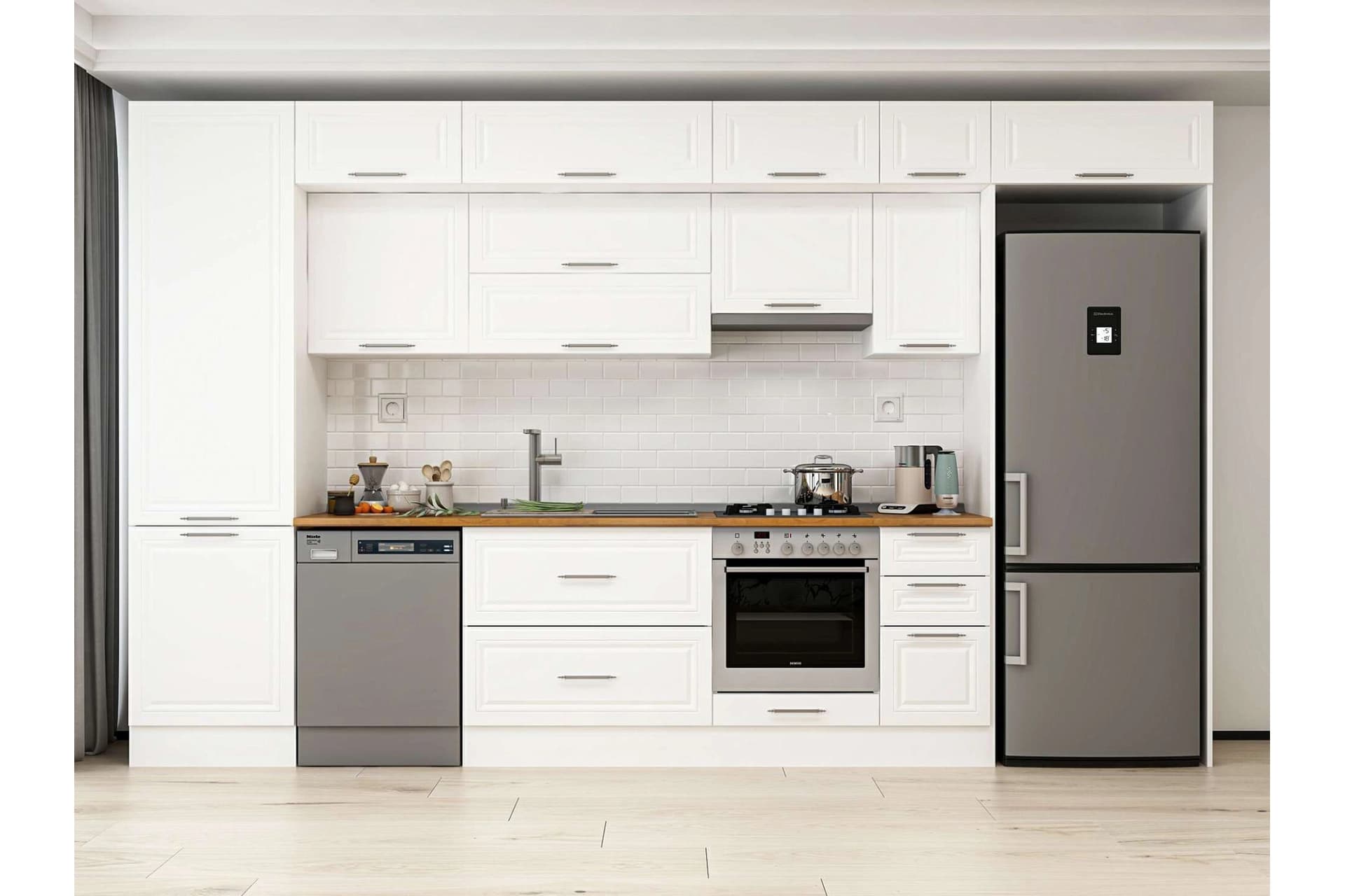 ALVİNKA 380X240 CM KLASİK MEBRAN MUTFAK DOLABI, MBB E80B60S40 1 MEBRAN BEYAZ SUNTALAM