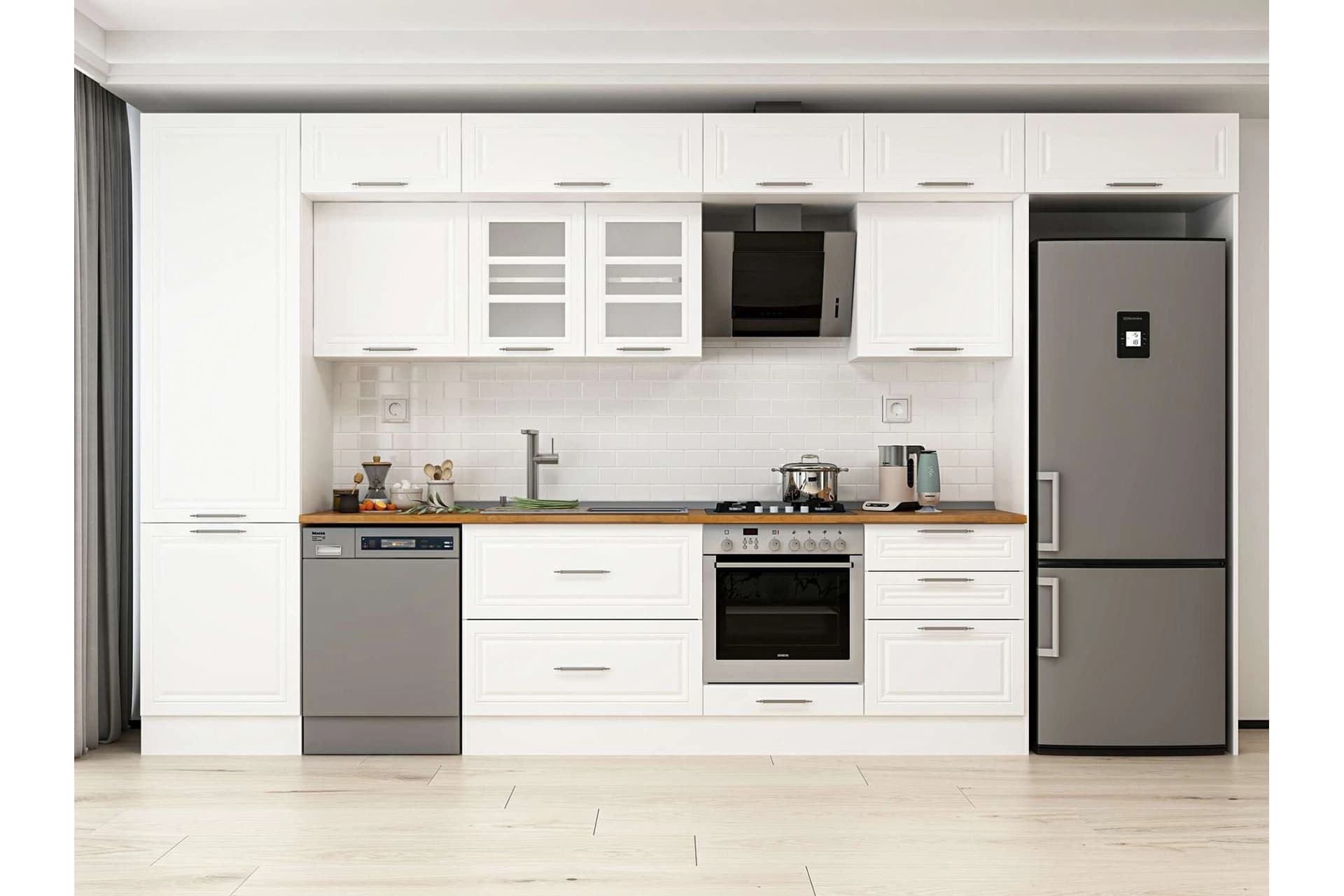 ALVİNKA 400X240 CM KLASİK MEBRAN MUTFAK DOLABI, MBB E80B60S60 3 MEBRAN BEYAZ SUNTALAM