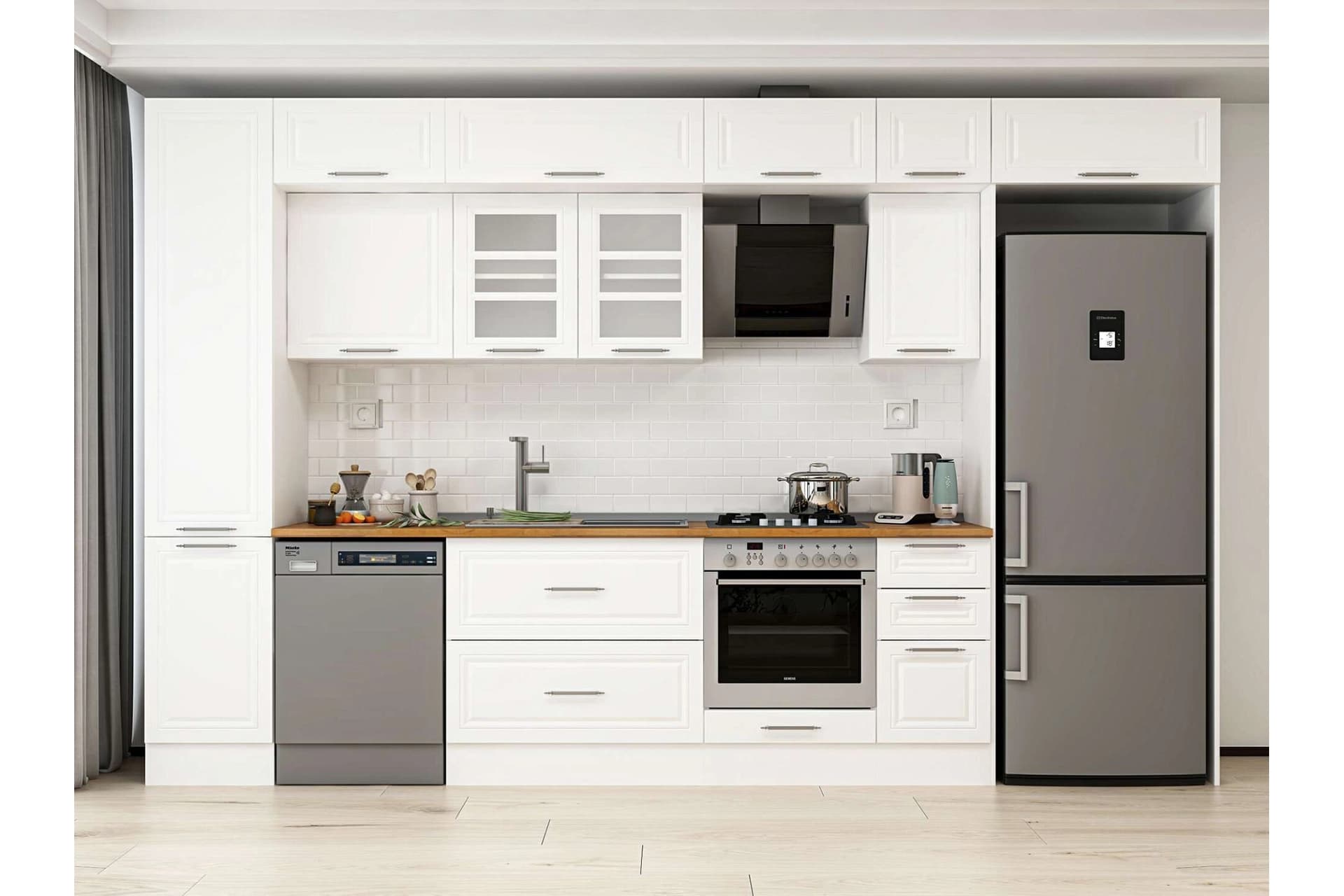 ALVİNKA 365X240 CM KLASİK MEBRAN MUTFAK DOLABI, MBB E80B45S40 3 MEBRAN BEYAZ SUNTALAM
