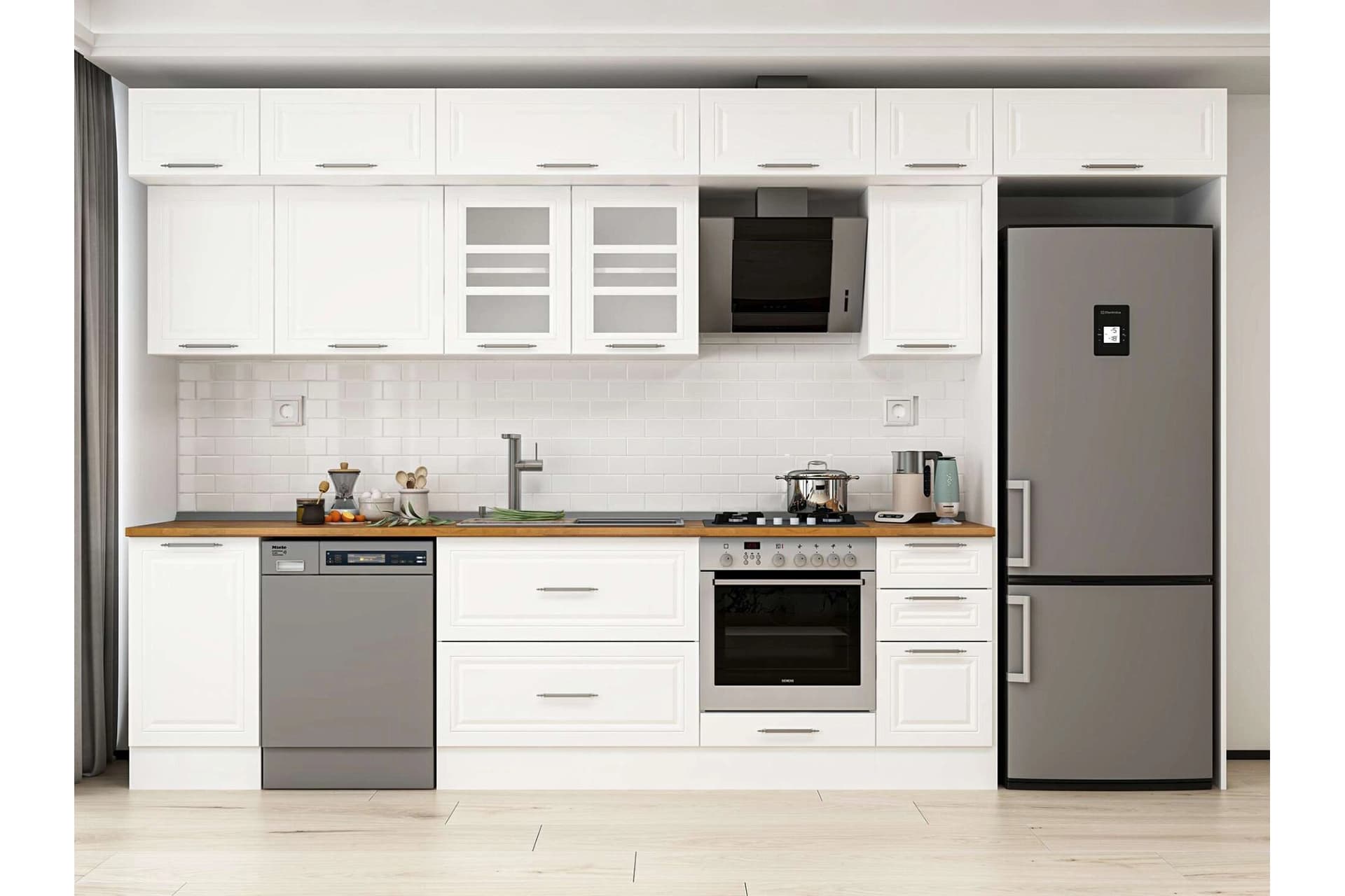 ALVİNKA 375X240 CM KLASİK MEBRAN MUTFAK DOLABI, MB E90S45S40 3 MEBRAN BEYAZ SUNTALAM