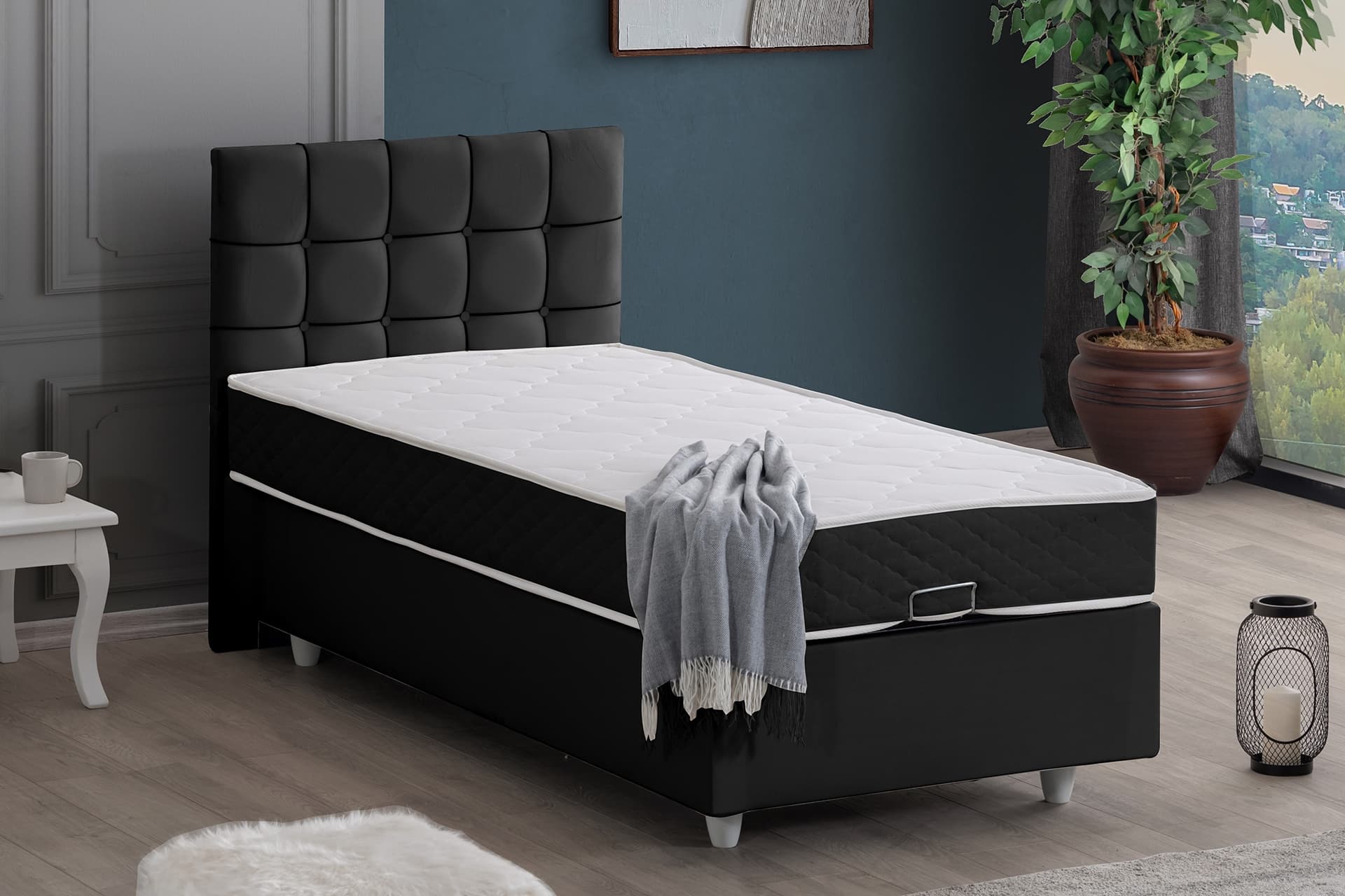 TAVİRA BAZA BAŞLIK VE LETTO YATAK SETİ, ANTRASİT, 90X190