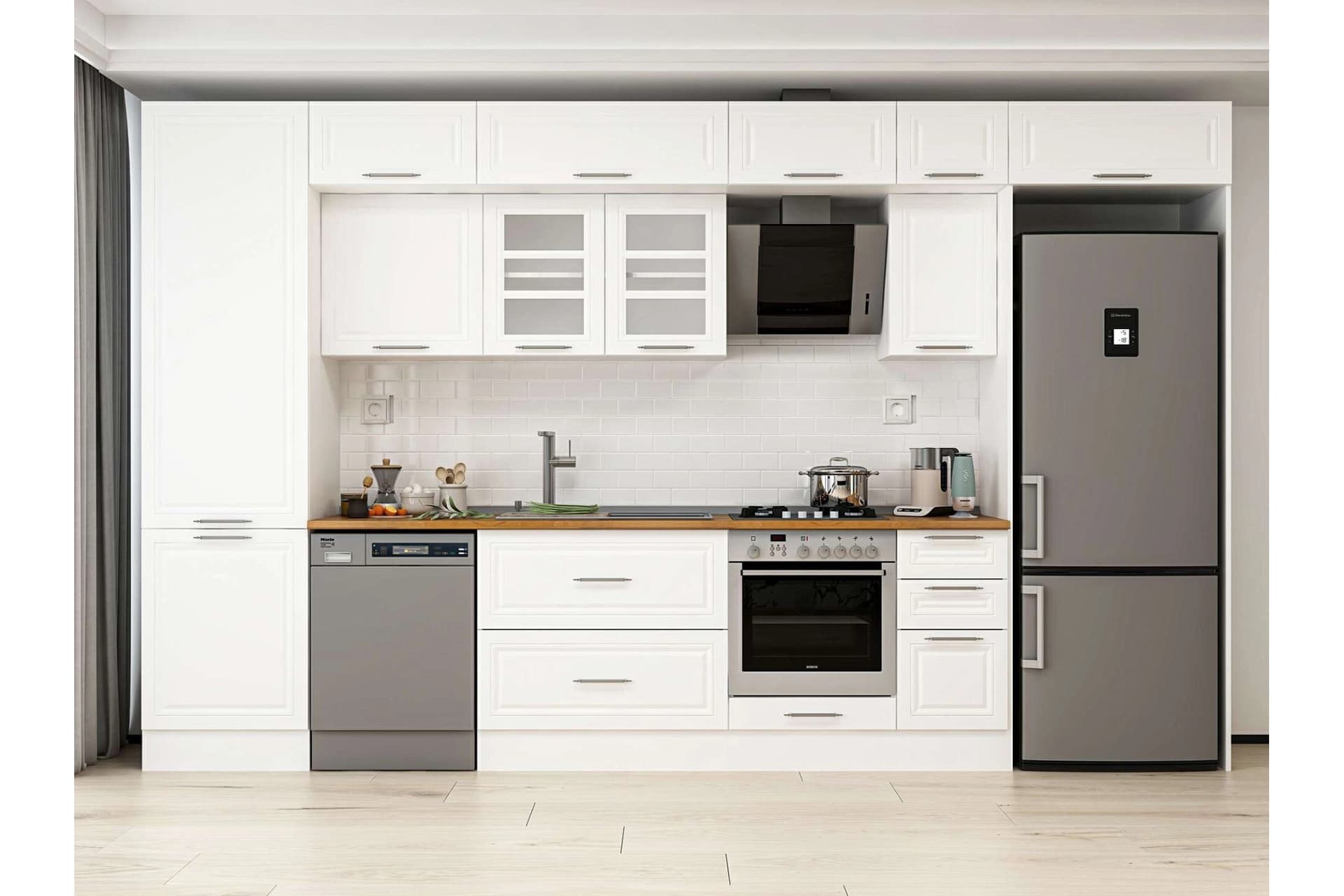 ALVİNKA 390X240 CM KLASİK MEBRAN MUTFAK DOLABI, MBB E90B60S40 3 MEBRAN BEYAZ SUNTALAM