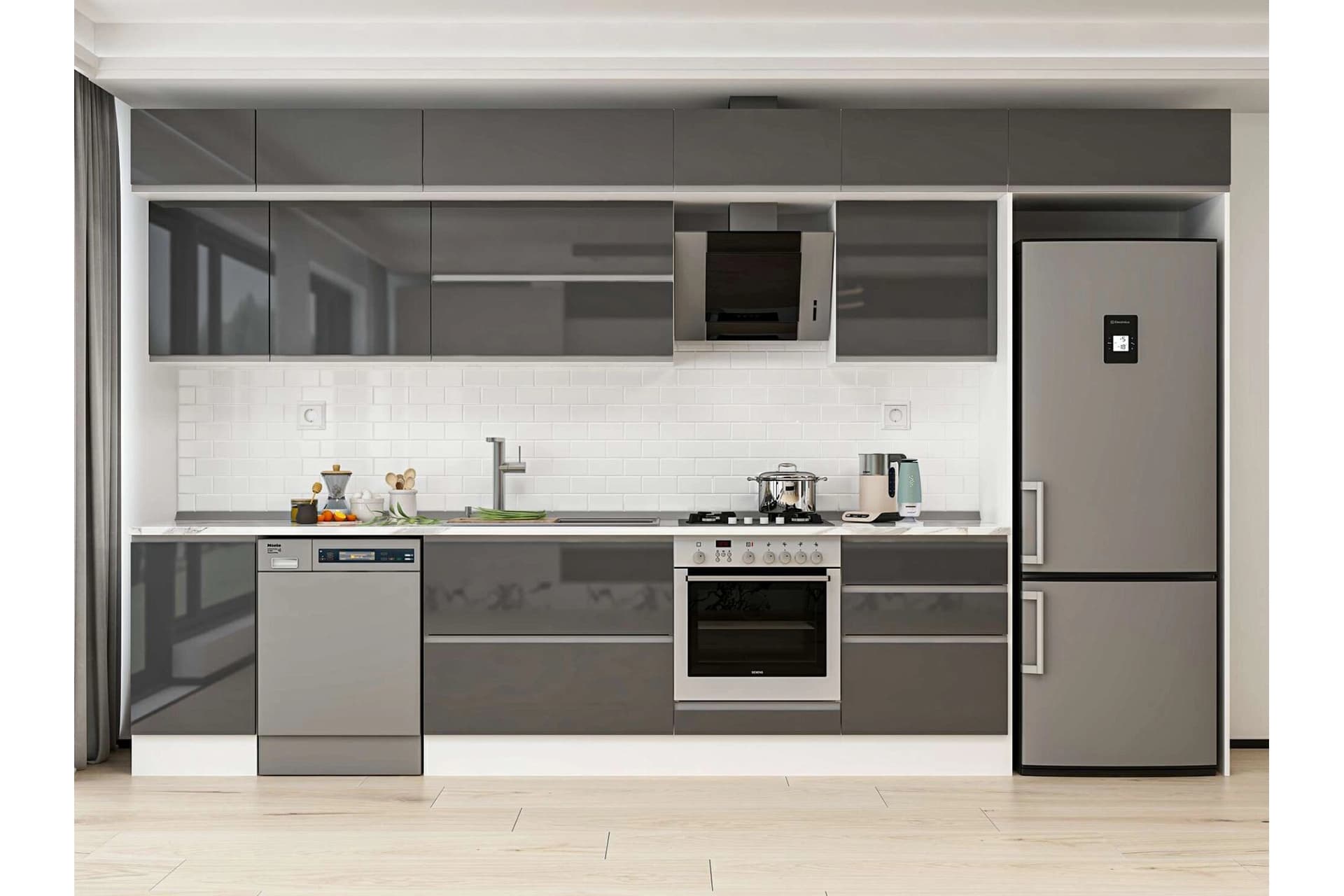 ALVİNKA 395X240 CM MUTFAK DOLABI, MB E90S45S60 2 ANTRASİT SUNTALAM