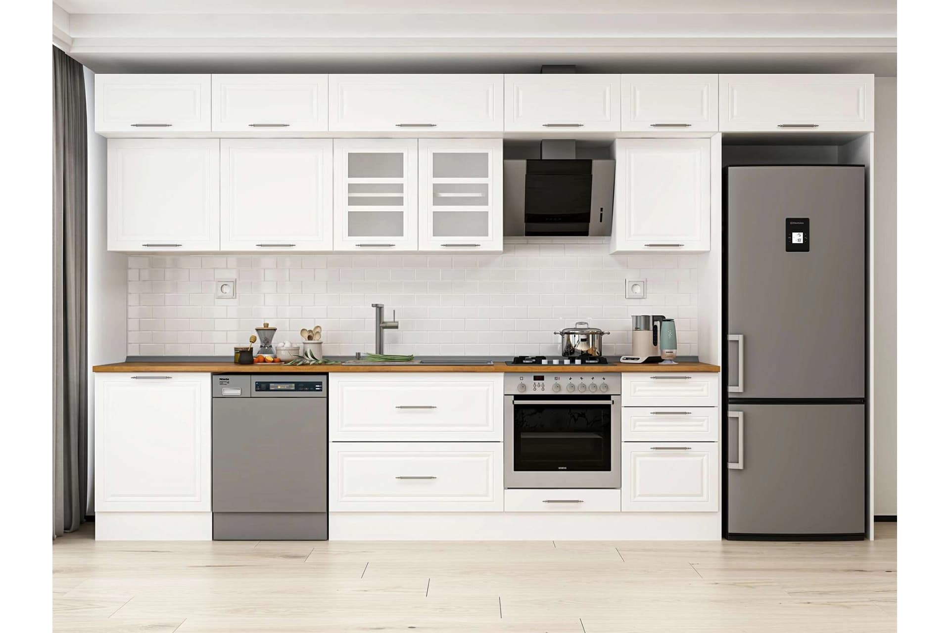 ALVİNKA 400X240 CM KLASİK MEBRAN MUTFAK DOLABI, MB E90S60S50 3 MEBRAN BEYAZ SUNTALAM