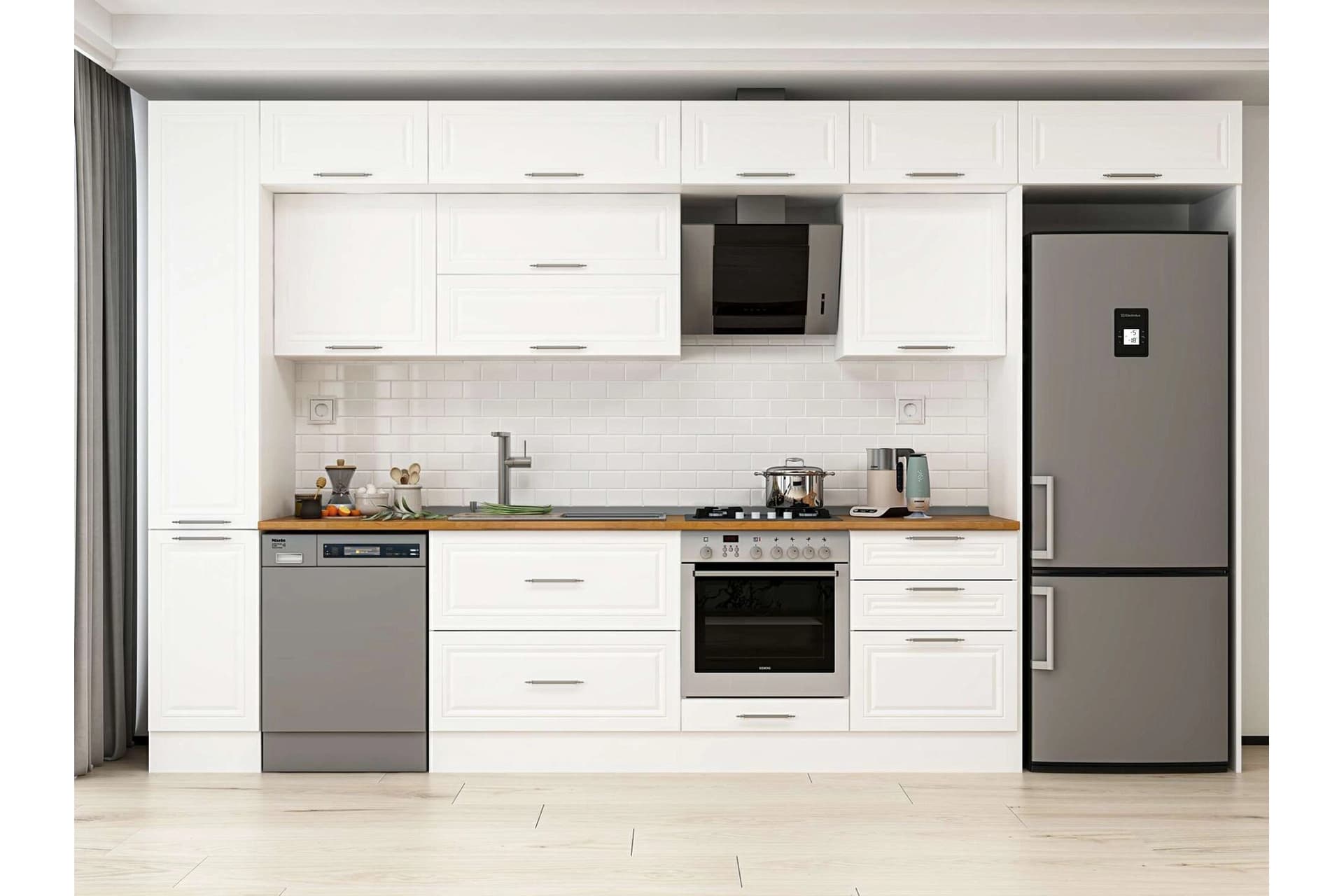 ALVİNKA 380X240 CM KLASİK MEBRAN MUTFAK DOLABI, MBB E80B40S60 2 MEBRAN BEYAZ SUNTALAM