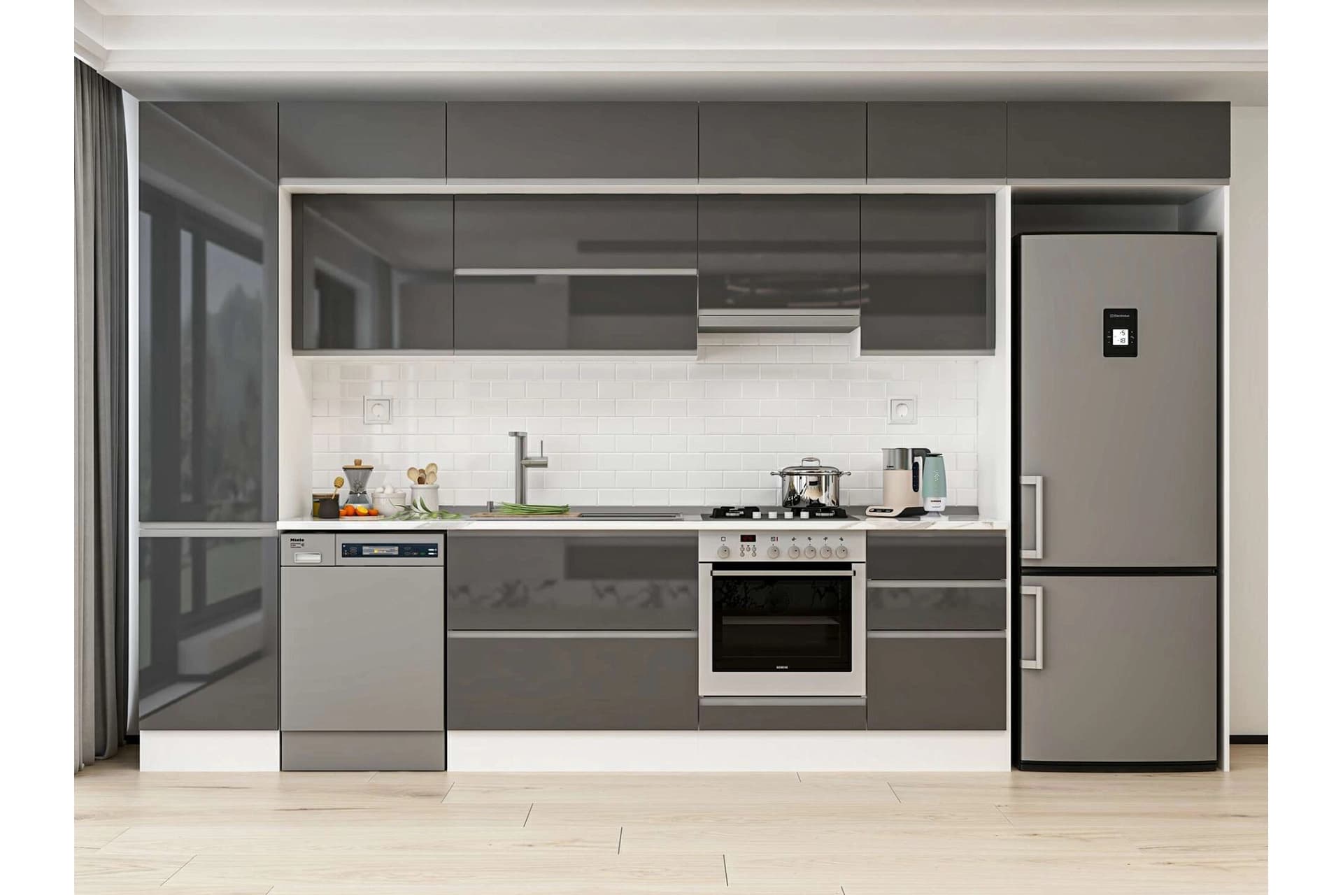 ALVİNKA 390X240 CM MUTFAK DOLABI, MBB E90B50S50 1 ANTRASİT SUNTALAM