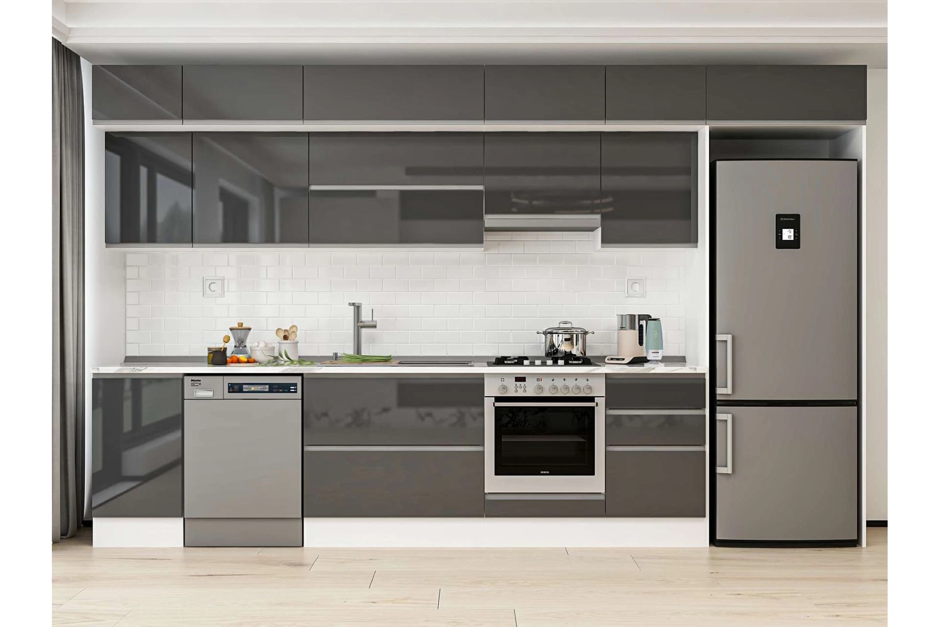 ALVİNKA 385X240 CM MUTFAK DOLABI, MB E90S45S50 1 ANTRASİT SUNTALAM