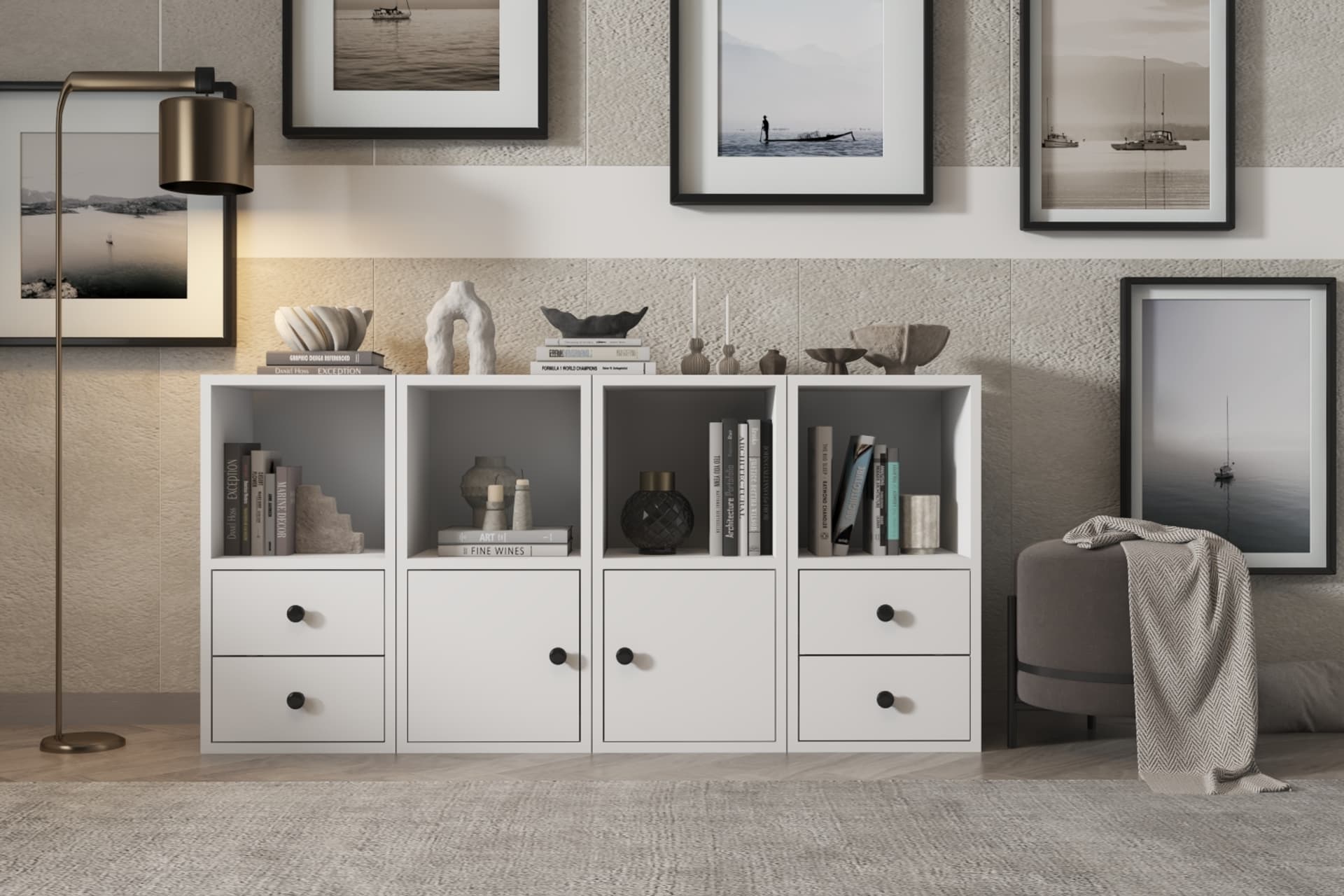 LEKSA 2 KAPAKLI ÇEKMECELİ RAFLI KİTAPLIK 130 CM BEYAZ KTP-1086-Ç