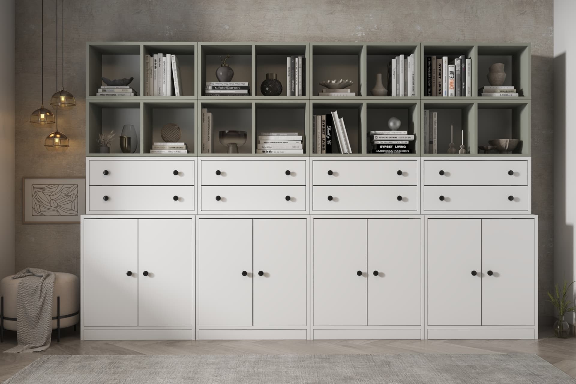 ZARA KOMBİN GENİŞ KİTAPLIK ÜNİTESİ BÖLMELİ RAF SİSTEMİ PNR KTP 1124