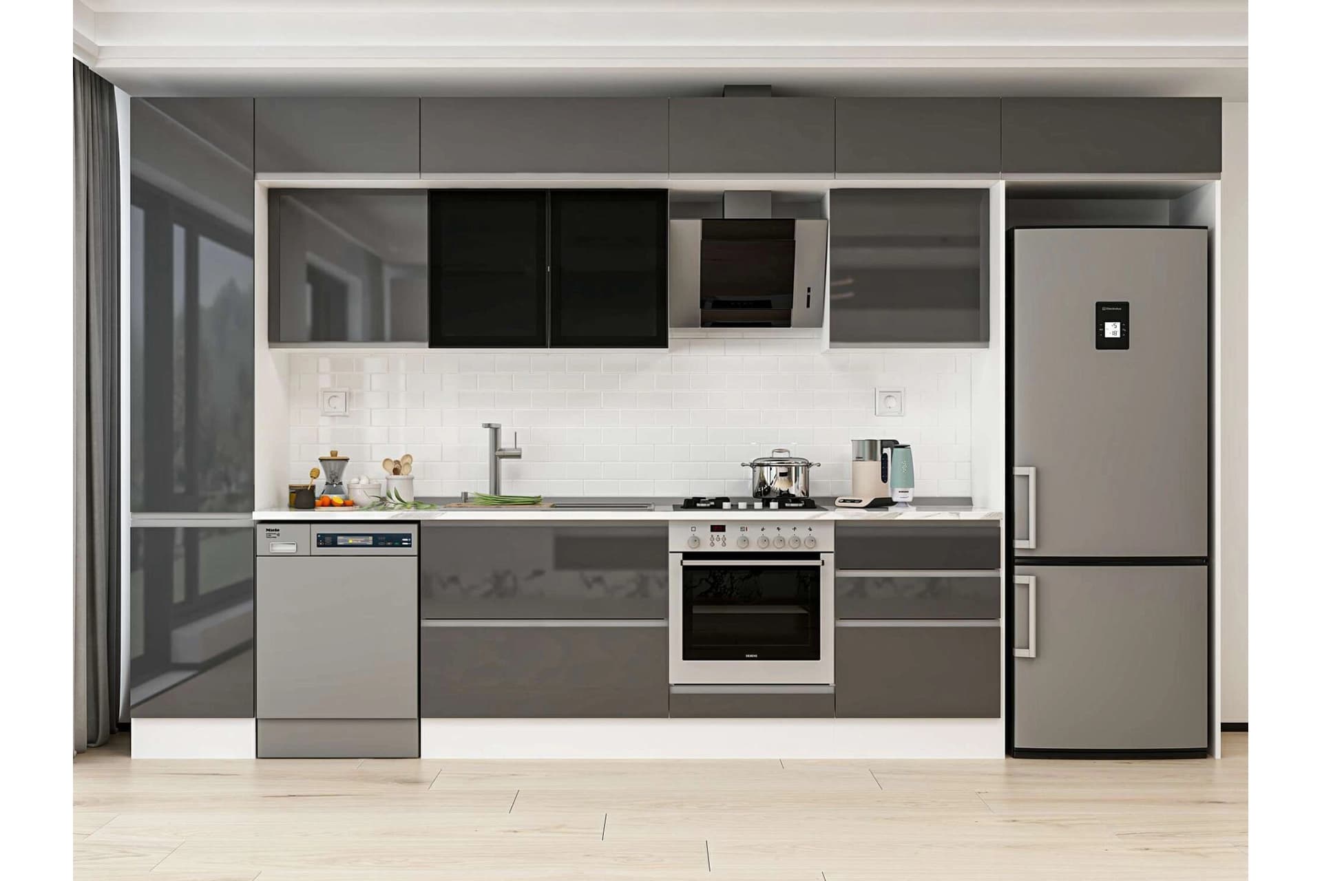 ALVİNKA 395X240 CM MUTFAK DOLABI, MBB E90B45S60 3 ANTRASİT SUNTALAM