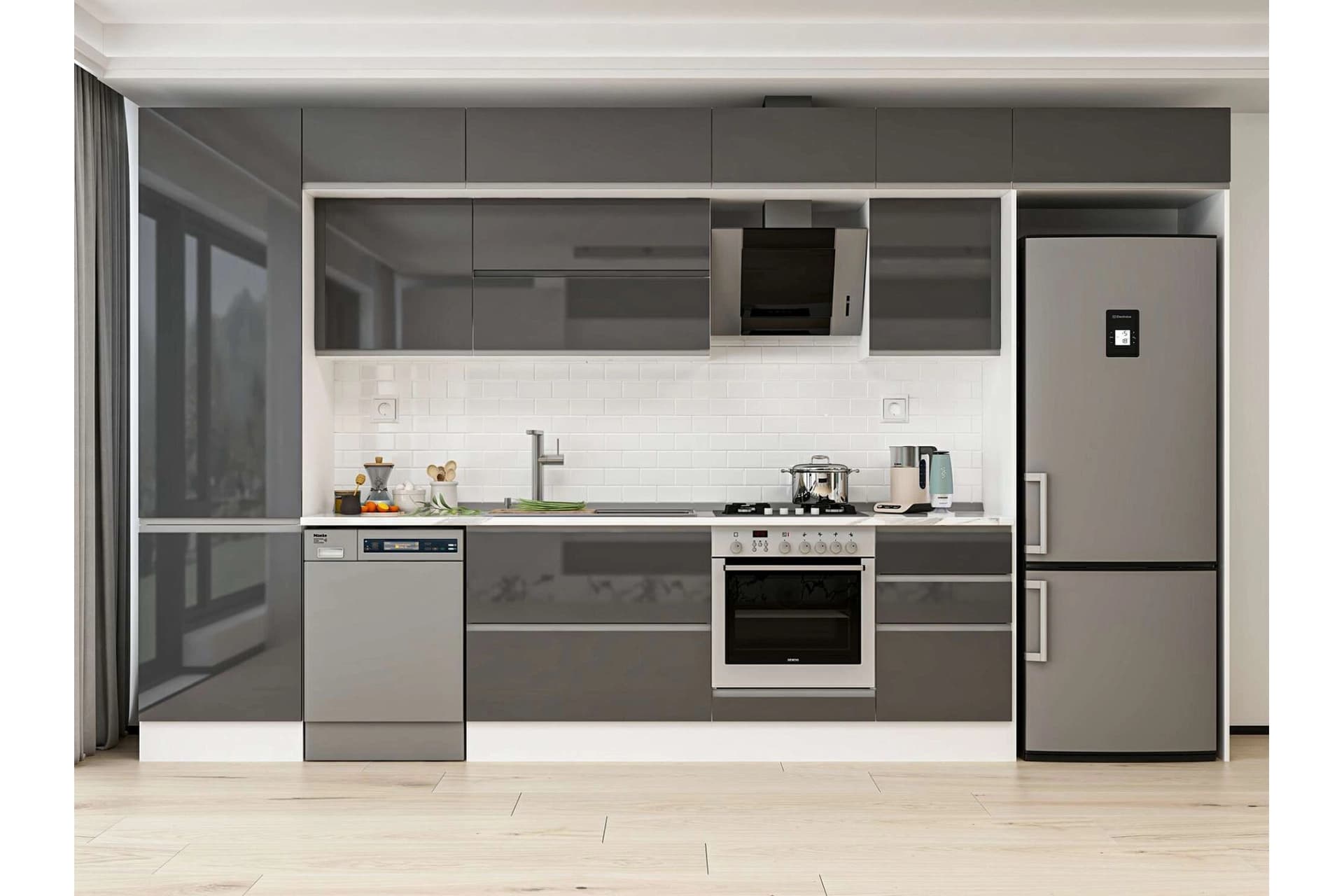 ALVİNKA 400X240 CM MUTFAK DOLABI, MBB E90B60S50 2 ANTRASİT SUNTALAM