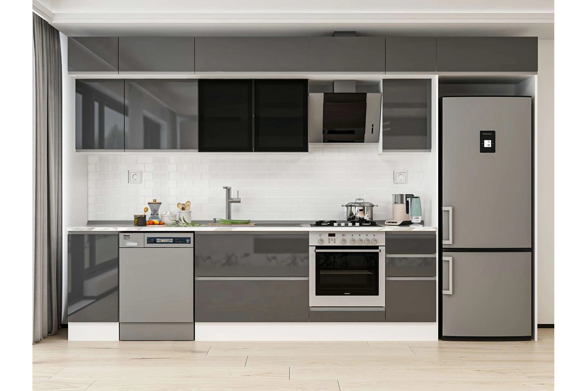 ALVİNKA 370X240 CM MUTFAK DOLABI, MB E90S40S40 3 ANTRASİT SUNTALAM