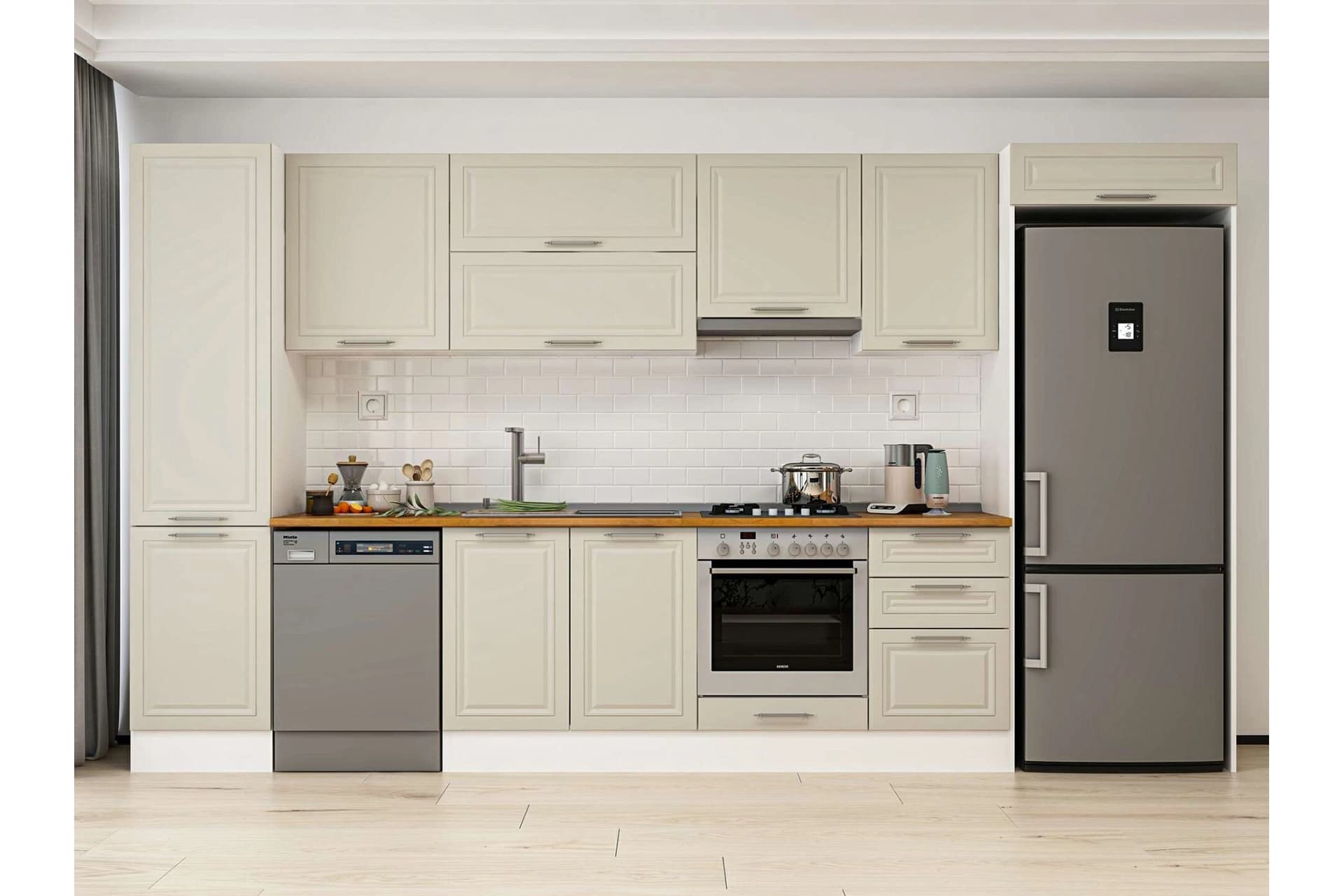 ALVİNKA 380X222 CM KLASİK MEBRAN MUTFAK DOLABI, MBB E80B50S50 1 MEBRAN KUMTAŞI SUNTALAM