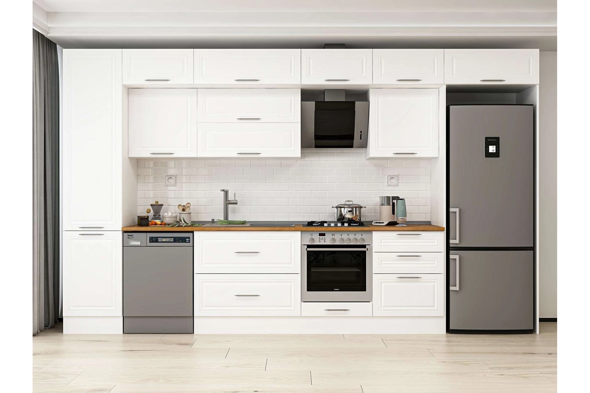 ALVİNKA 390X240 CM KLASİK MEBRAN MUTFAK DOLABI, MBB E80B50S60 2 MEBRAN BEYAZ SUNTALAM