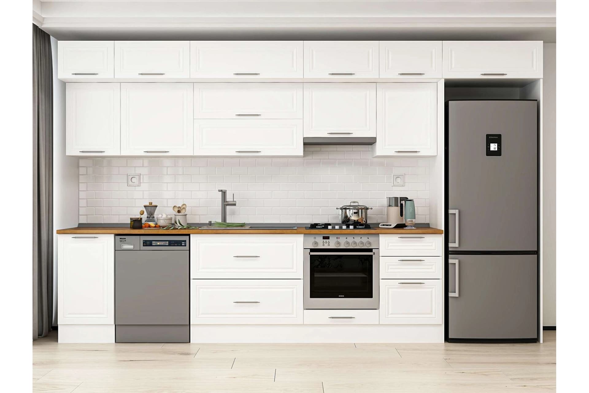 ALVİNKA 375X240 CM KLASİK MEBRAN MUTFAK DOLABI, MB E80S45S50 1 MEBRAN BEYAZ SUNTALAM