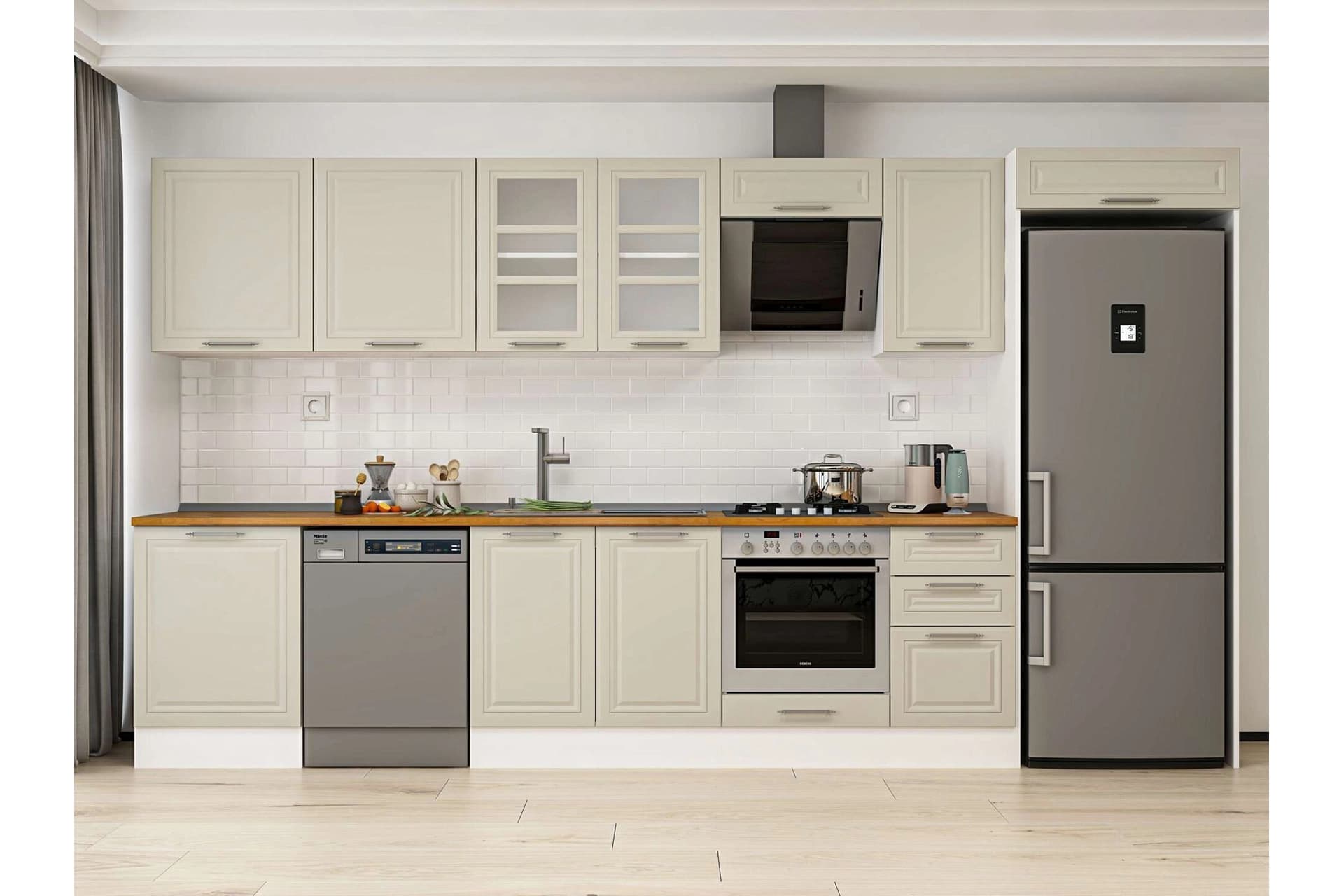 ALVİNKA 395X222 CM KLASİK MEBRAN MUTFAK DOLABI, MB E90S60S45 3 MEBRAN KUMTAŞI SUNTALAM
