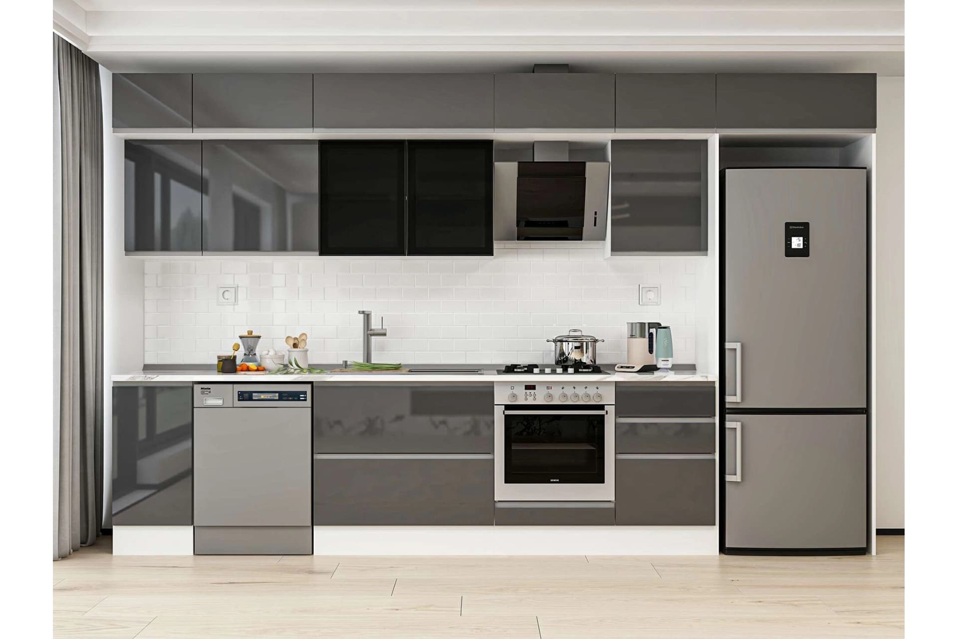 ALVİNKA 370X240 CM MUTFAK DOLABI, MB E80S40S50 3 ANTRASİT SUNTALAM