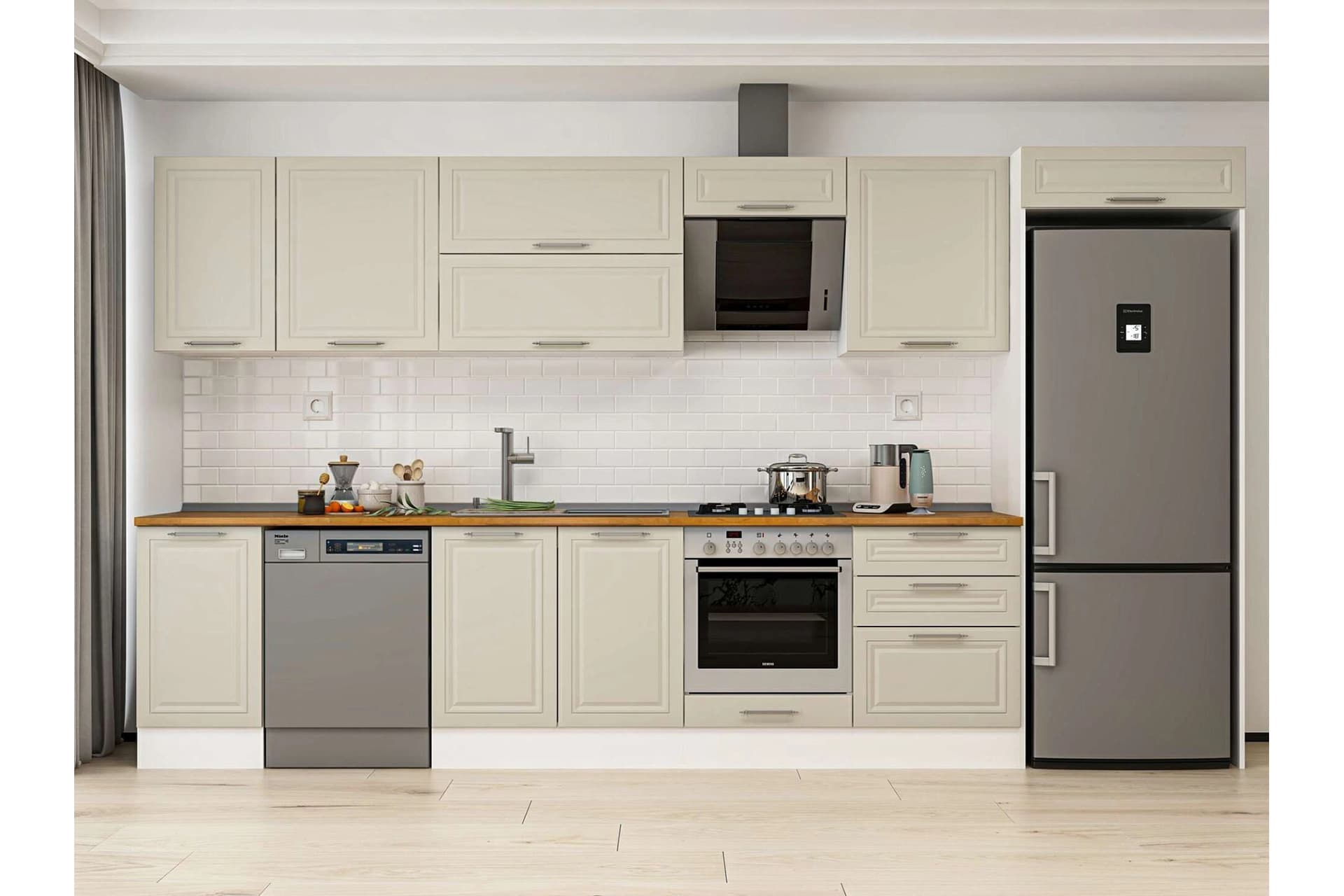 ALVİNKA 395X222 CM KLASİK MEBRAN MUTFAK DOLABI, MB E90S45S60 2 MEBRAN KUMTAŞI SUNTALAM