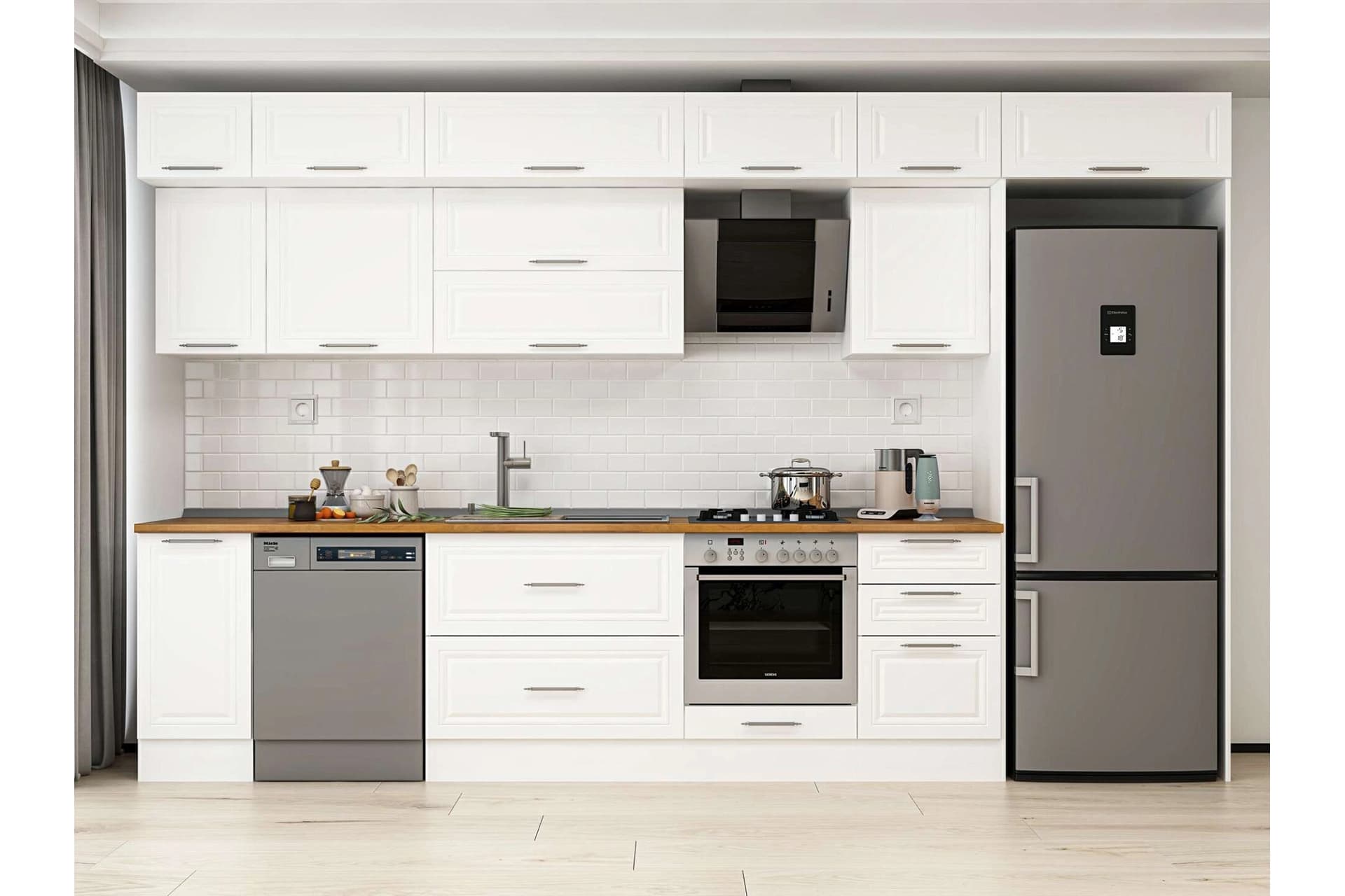 ALVİNKA 370X240 CM KLASİK MEBRAN MUTFAK DOLABI, MB E80S40S50 2 MEBRAN BEYAZ SUNTALAM
