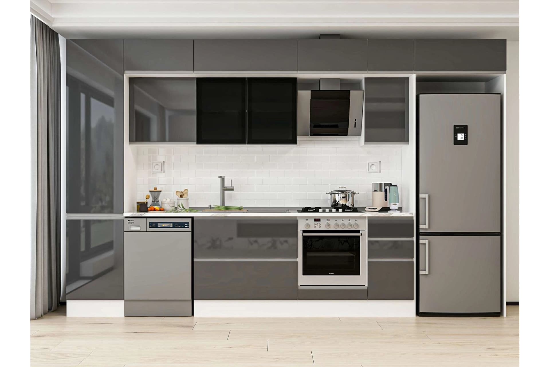 ALVİNKA 370X240 CM MUTFAK DOLABI, MBB E80B50S40 3 ANTRASİT SUNTALAM
