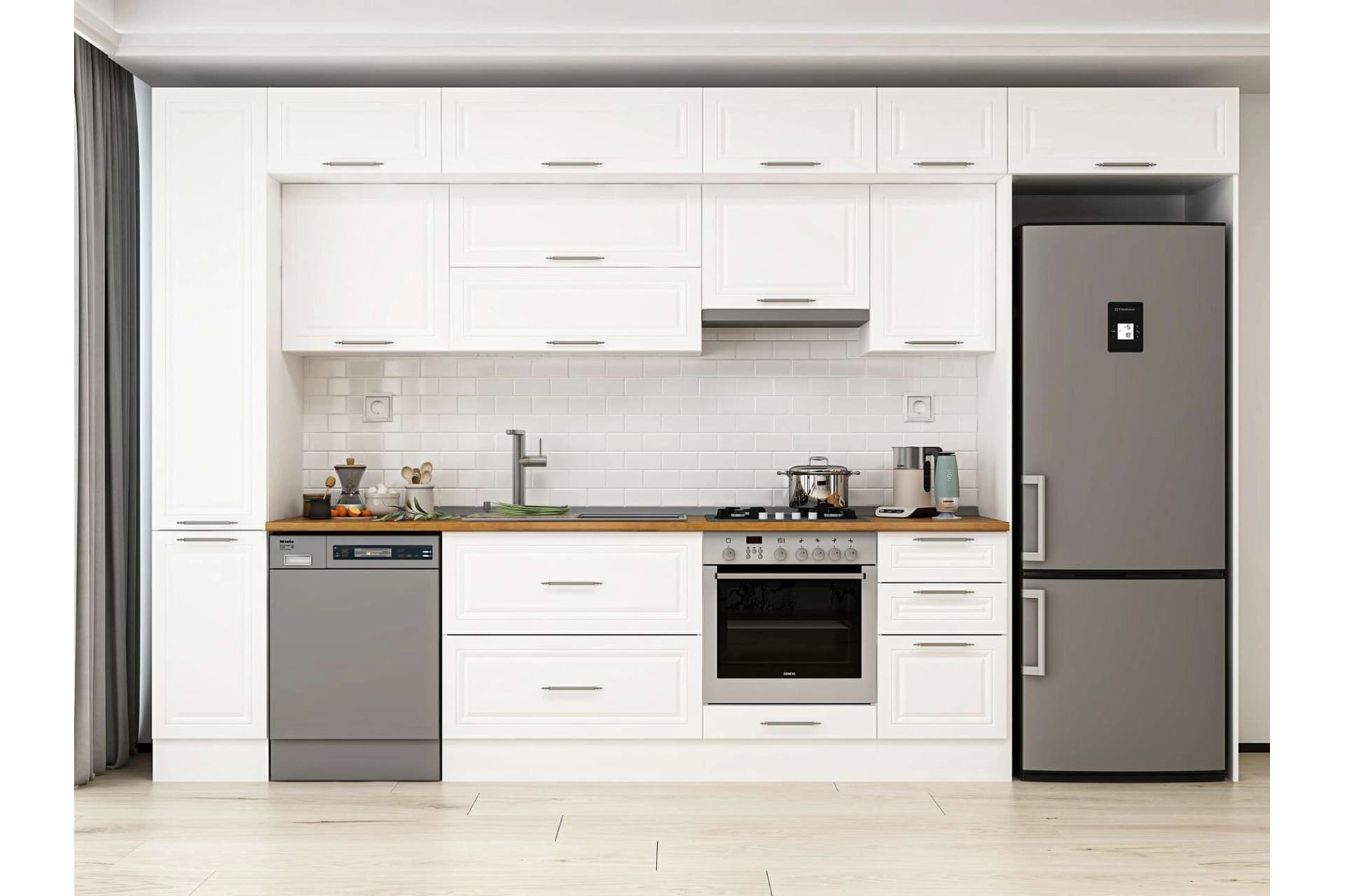 ALVİNKA 375X240 CM KLASİK MEBRAN MUTFAK DOLABI, MBB E90B40S45 1 MEBRAN BEYAZ SUNTALAM