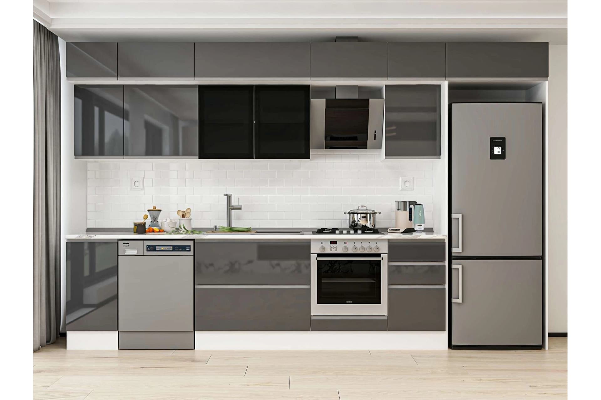 ALVİNKA 375X240 CM MUTFAK DOLABI, MB E90S40S45 3 ANTRASİT SUNTALAM