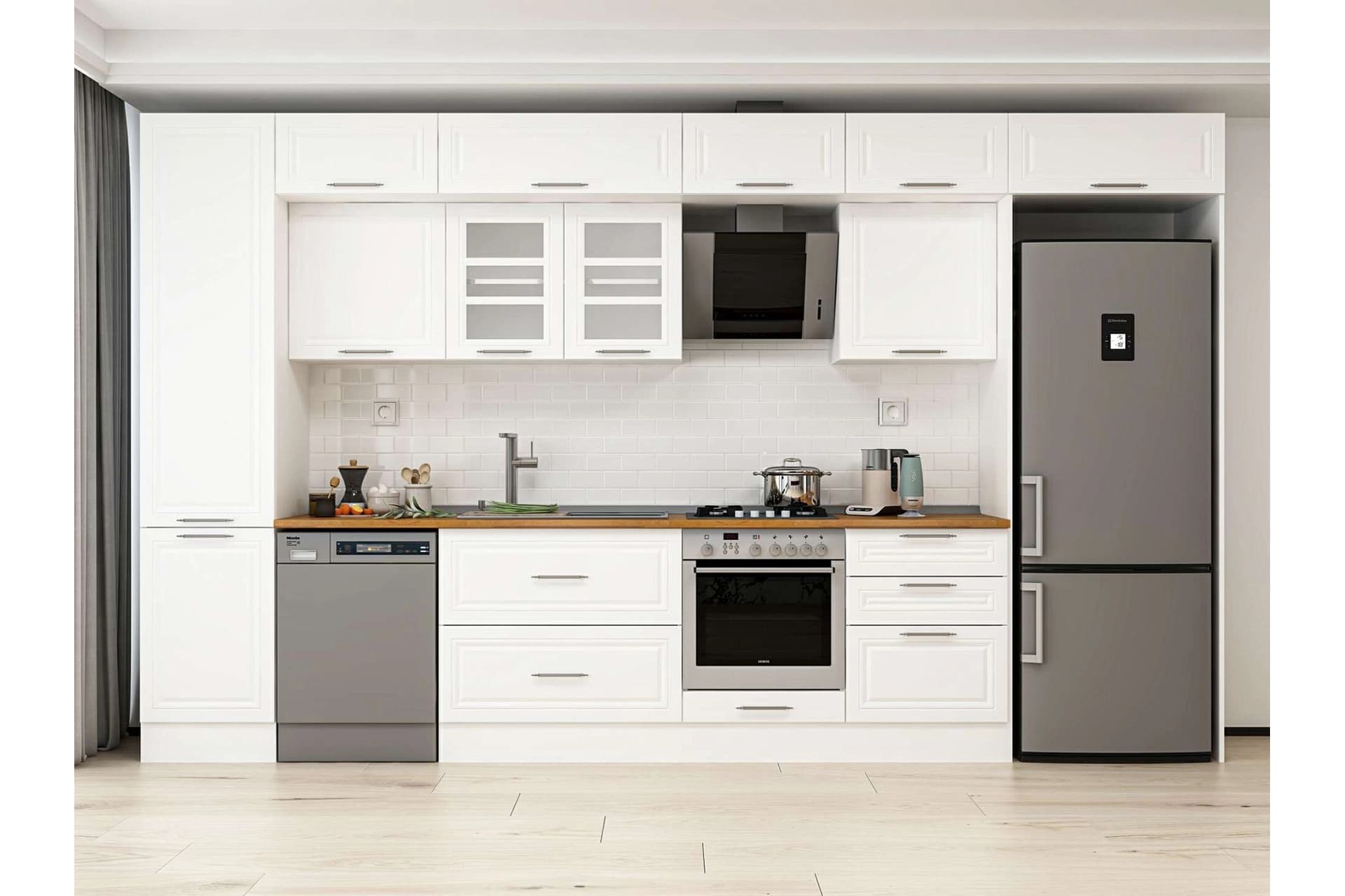 ALVİNKA 400X240 CM KLASİK MEBRAN MUTFAK DOLABI, MBB E90B50S60 3 MEBRAN BEYAZ SUNTALAM