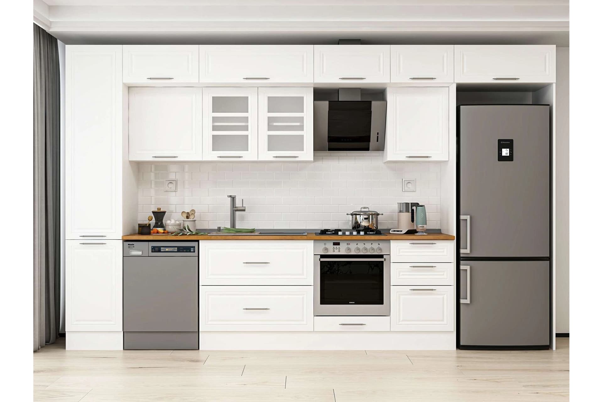 ALVİNKA 385X240 CM KLASİK MEBRAN MUTFAK DOLABI, MBB E90B45S50 3 MEBRAN BEYAZ SUNTALAM
